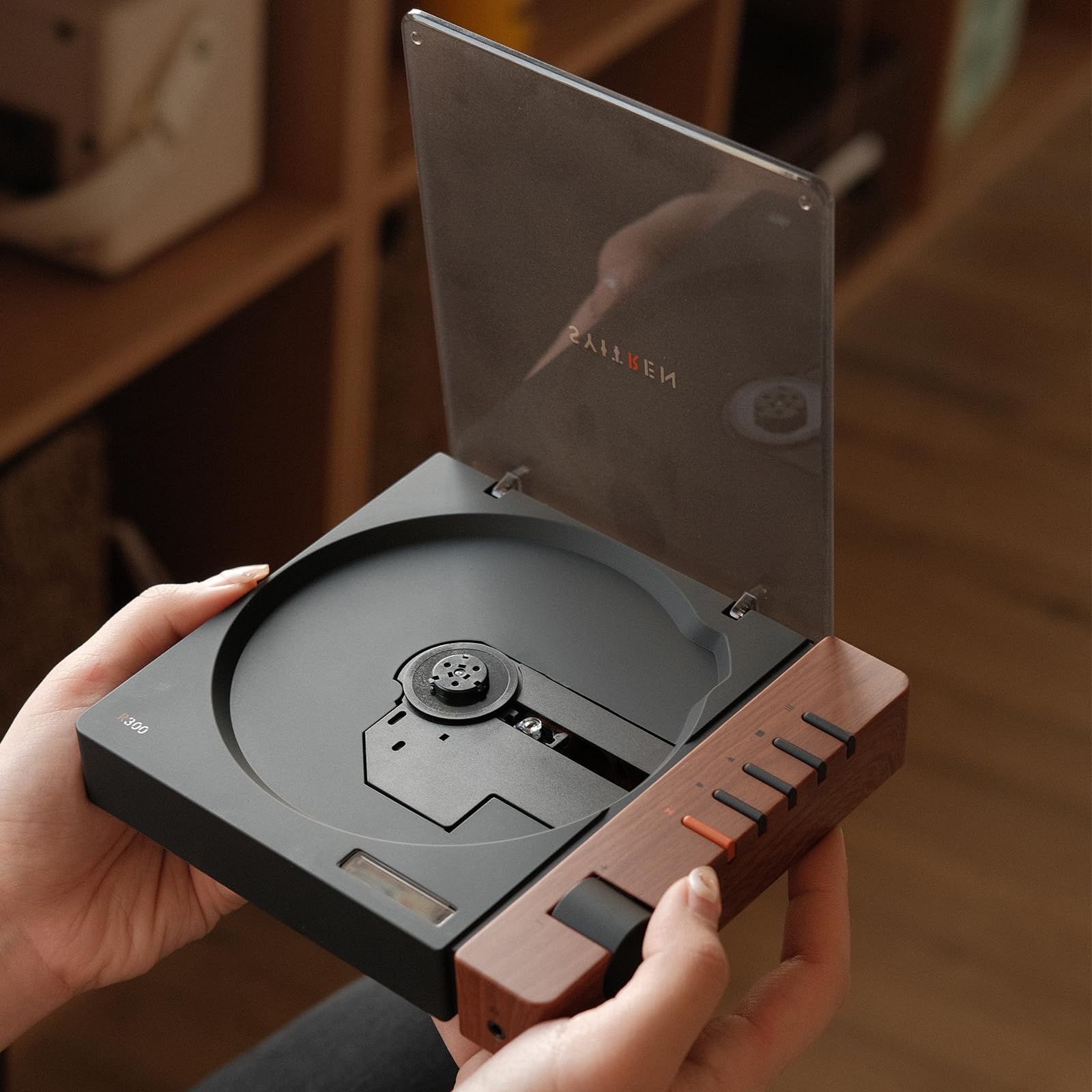 Syitren R300 CD player brown top view, compact design for small spaces