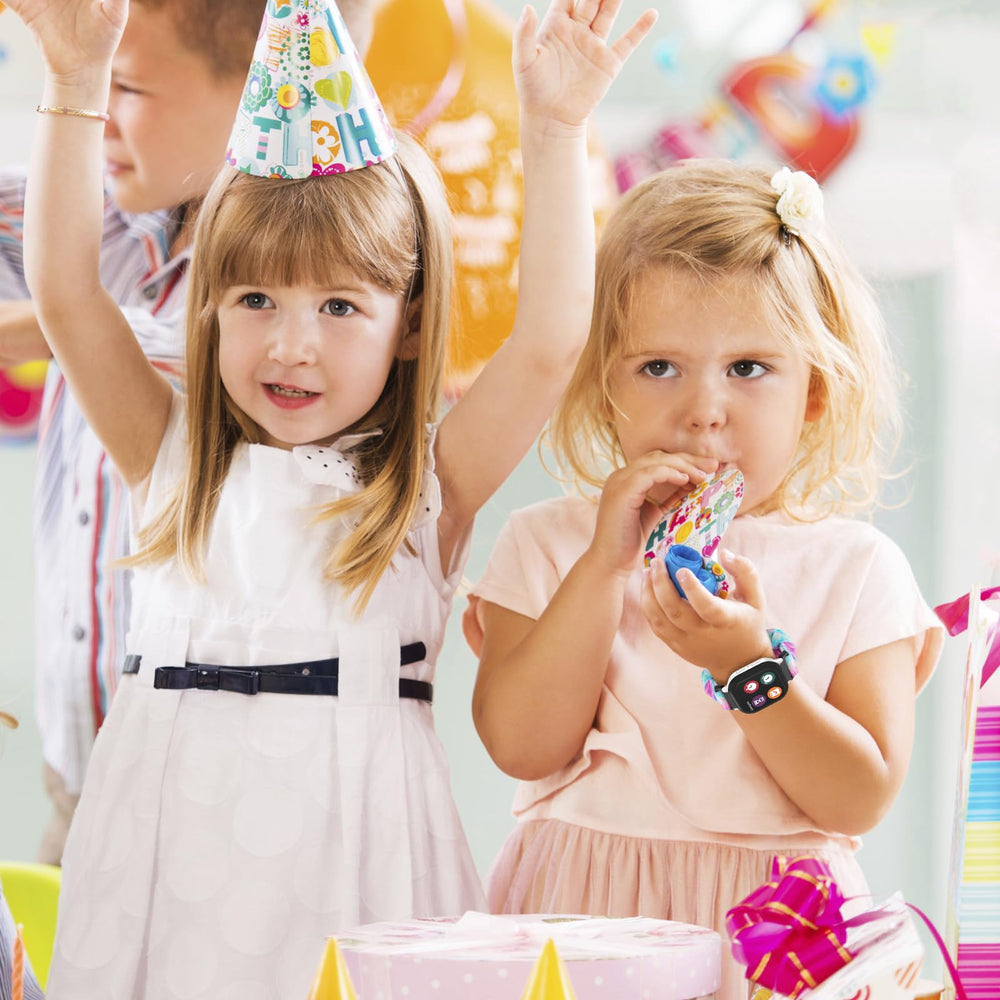 Sylacor pink-blue painting pattern scrunchie band brightens school outfits.
