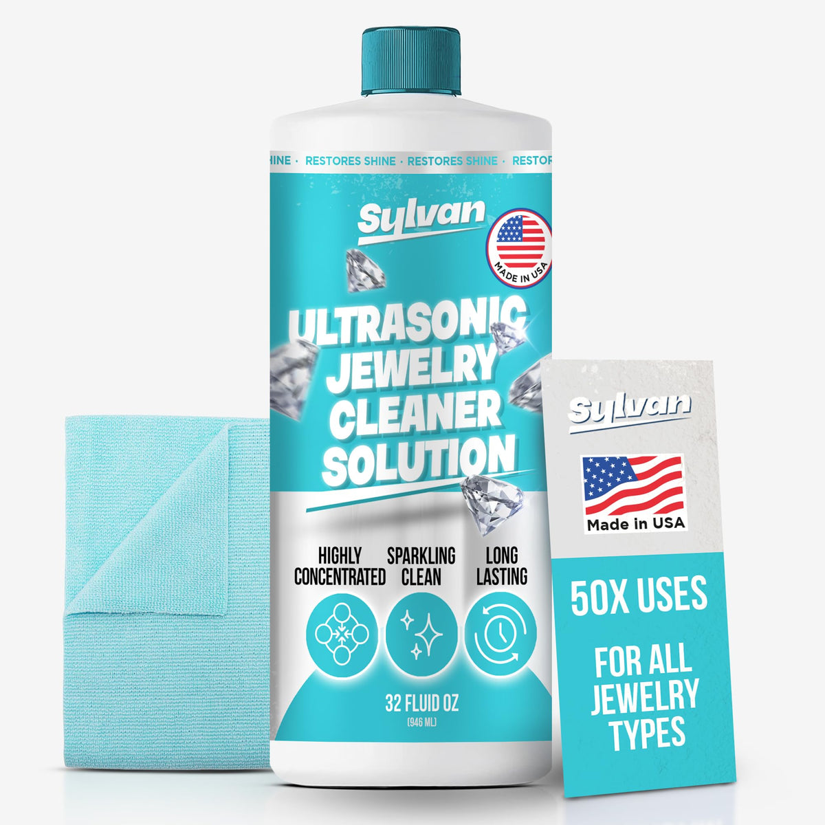 Sylvan Hills ultrasonic solution bottle for easy at-home jewelry cleaning.