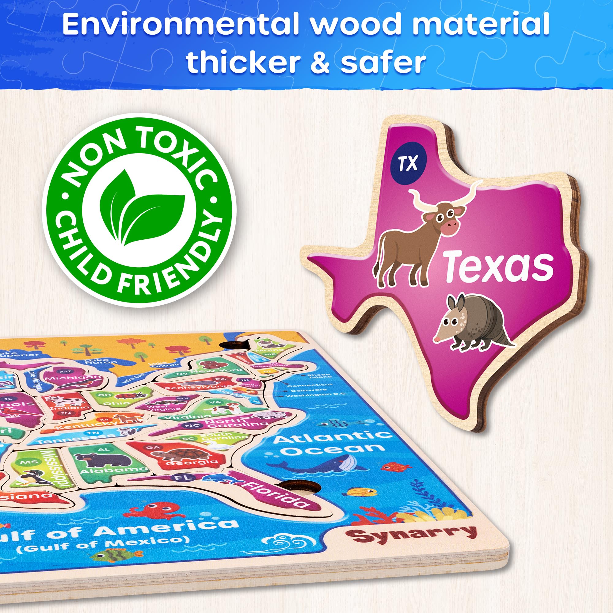 SYNARRY puzzle includes movable reference illustrations beneath the wood for guided play