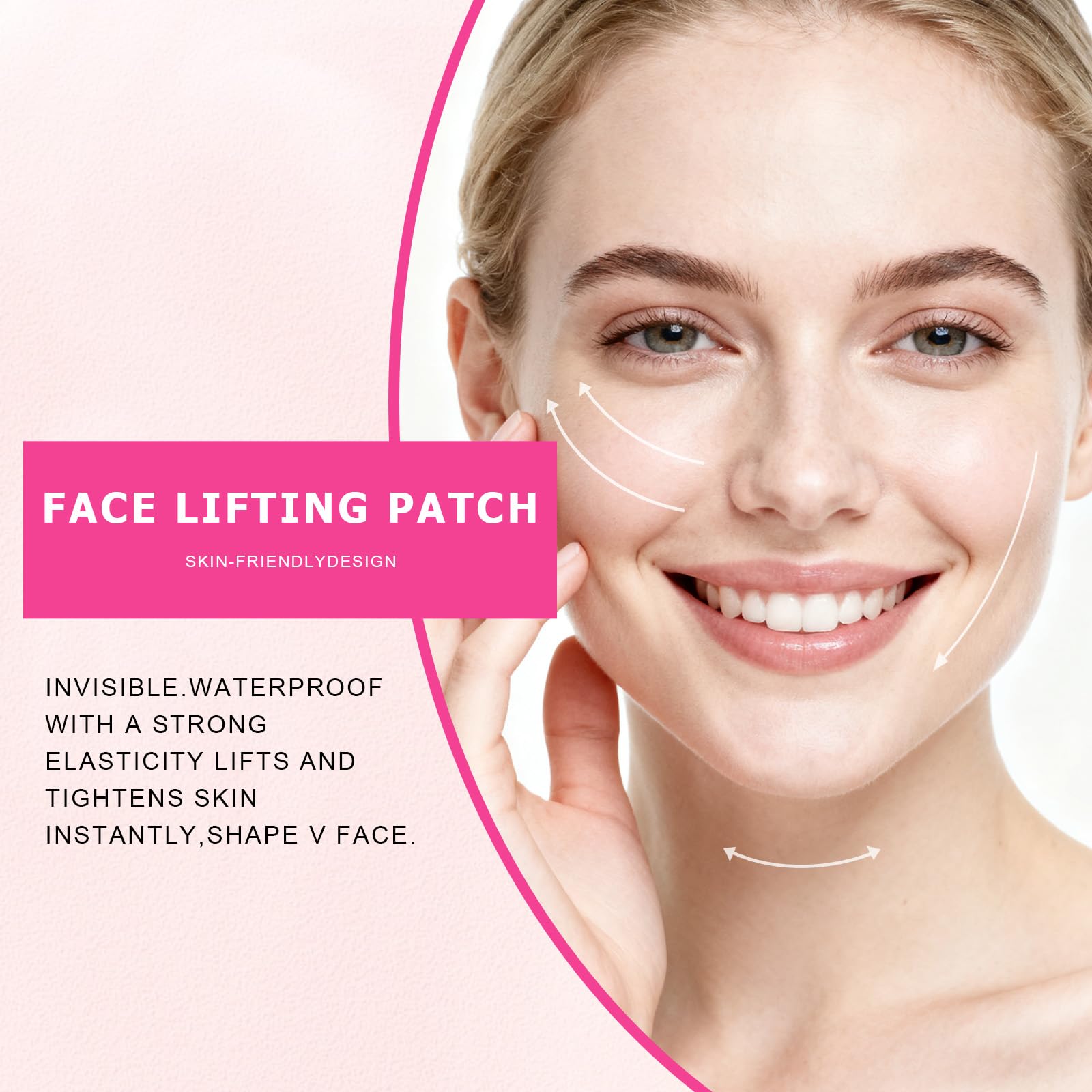 SYNATANA tape on cheeks, jawline, and neck enables subtle contouring.