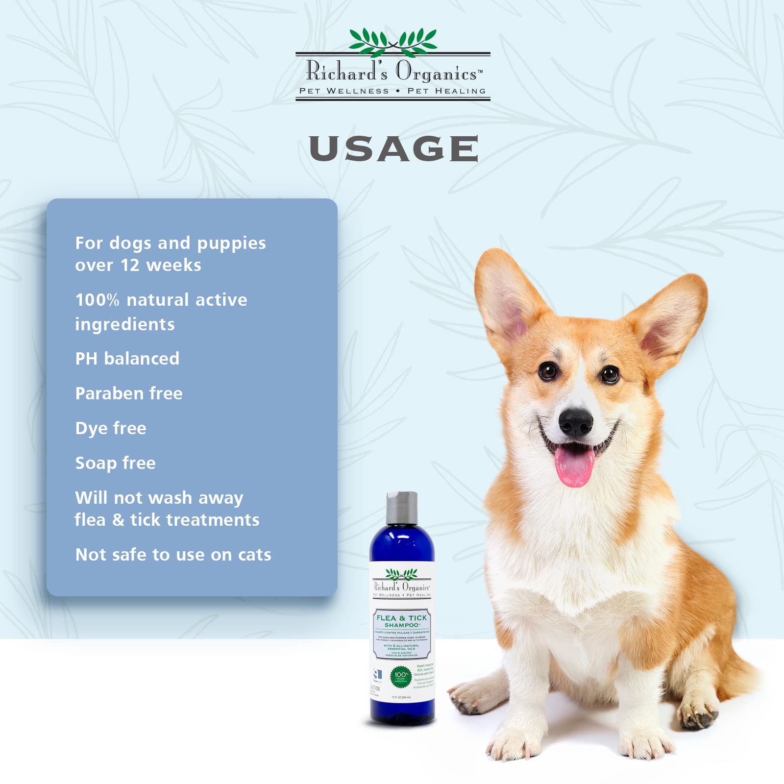 Richard’s Organics shampoing chien apaisement peau: apaise irritations et peau sensible.