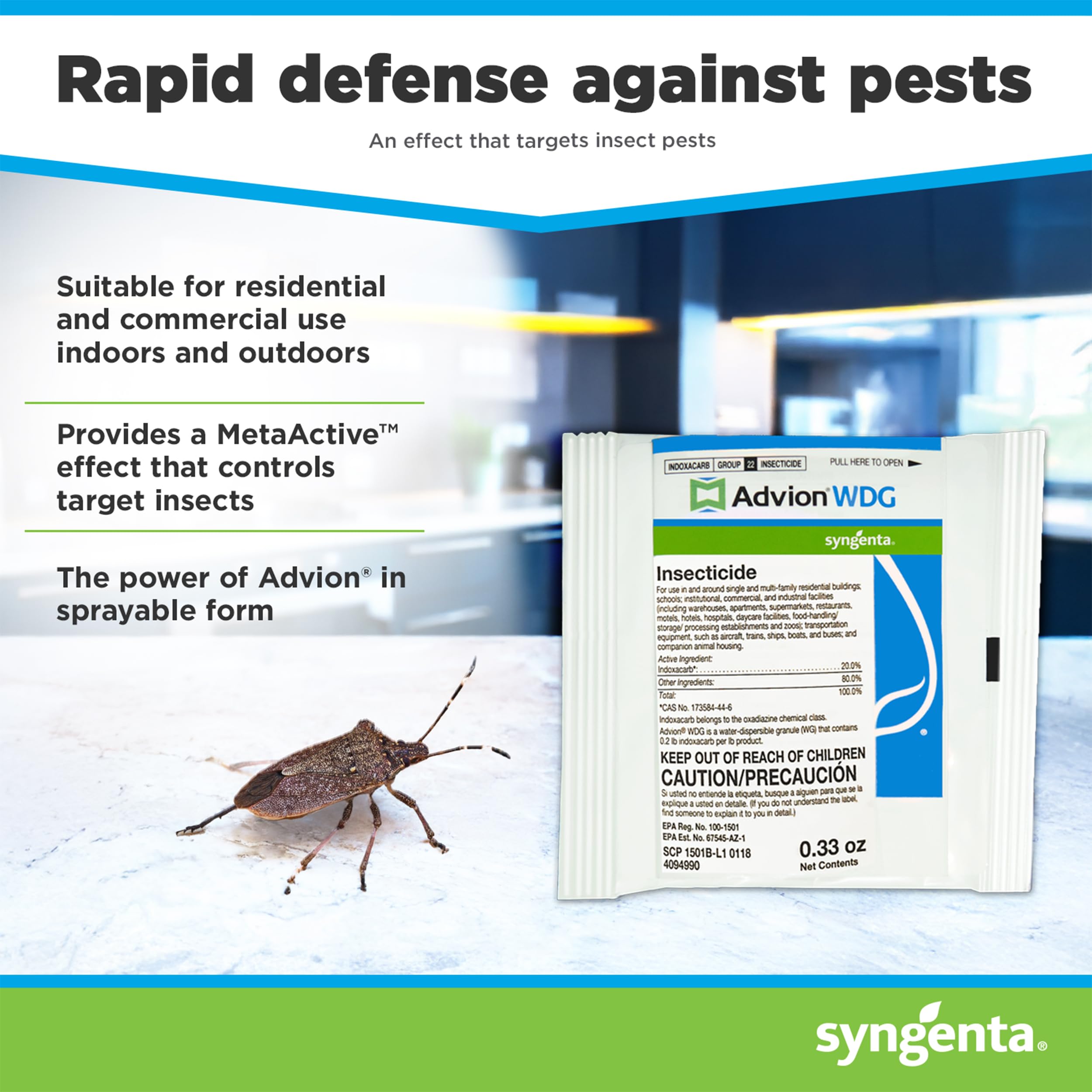 Advion WDG spray application for indoor and outdoor pest management