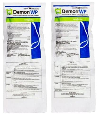 Syngenta Demon WP insecticide envelopes with water-soluble packets for quick knockdown and long-lasting protection.