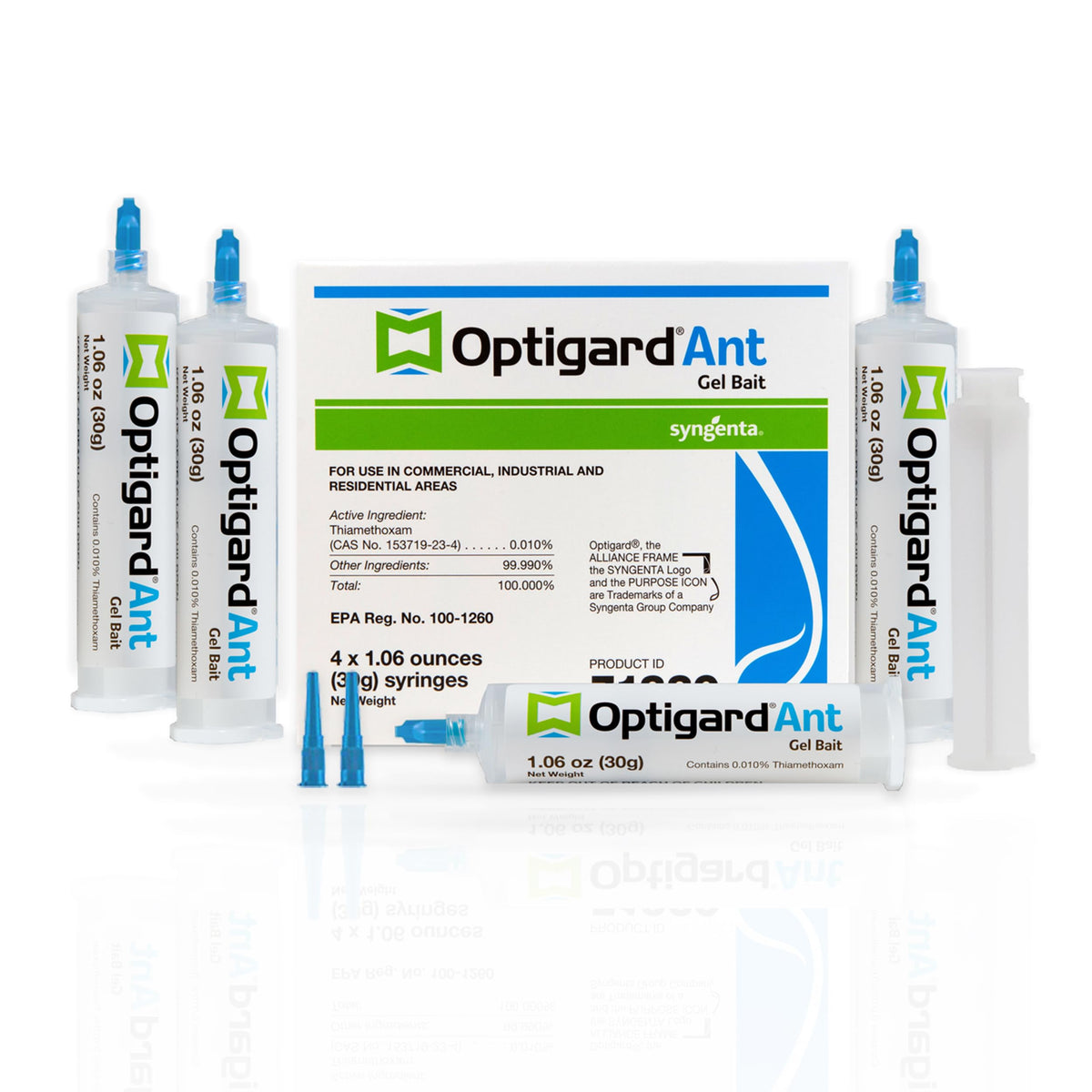 Syngenta Optigard Ant Gel Bait box with four tubes for versatile use.