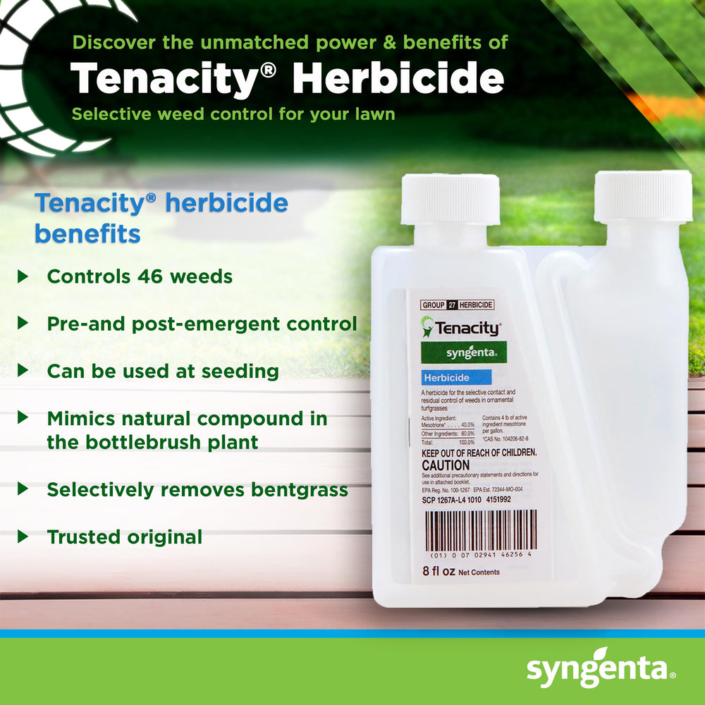 Syngenta Tenacity Turf weed-application image illustrates pre- and post-emergence actions.