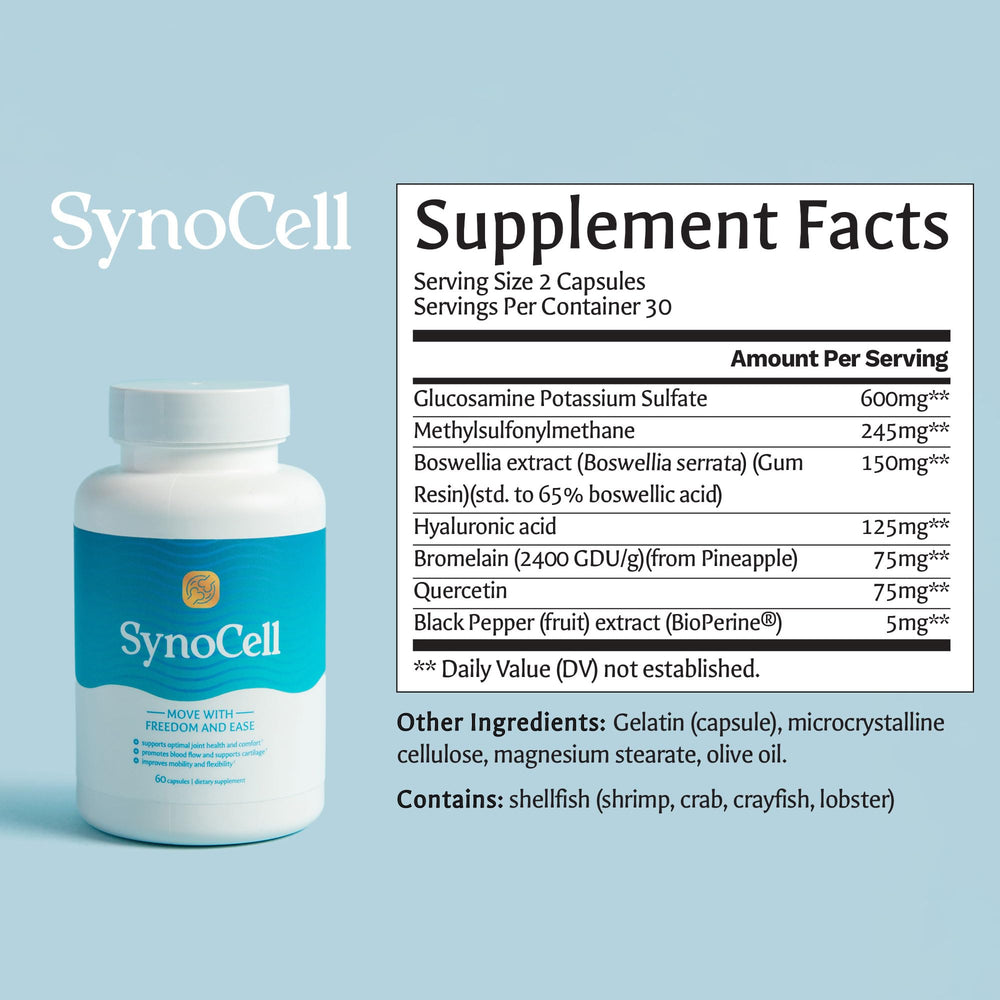 Synocell capsules in hand ready for daily joint support.