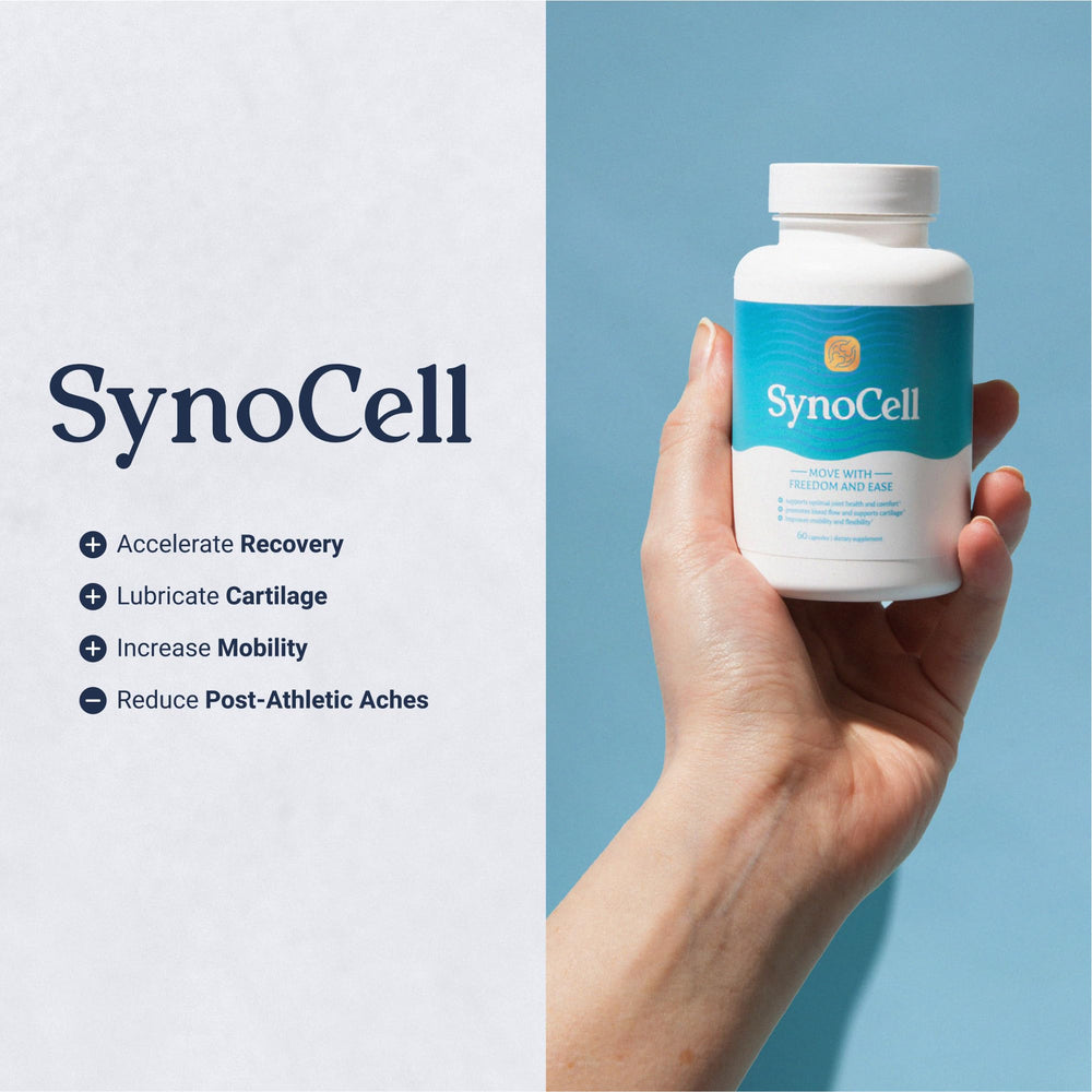 Synocell MSM supplement ingredients panel highlights natural sources.