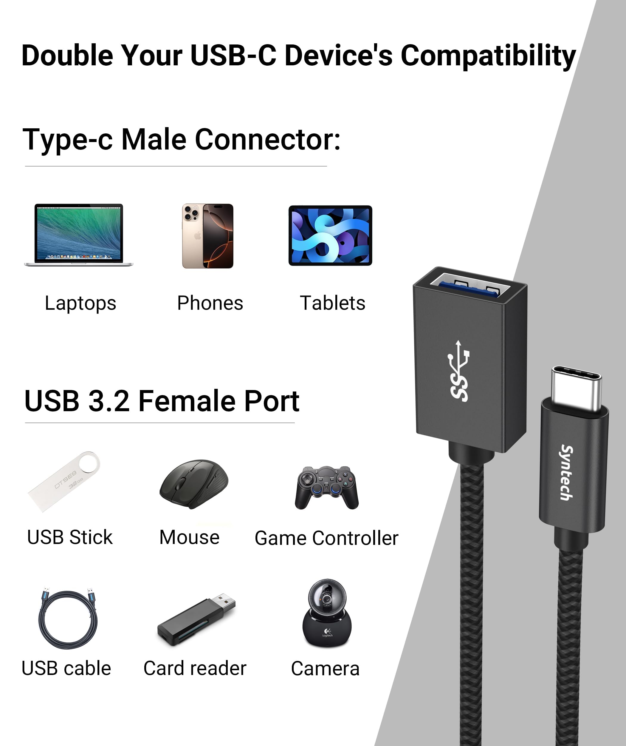 Syntech adapter compatible with Thunderbolt 3 ports for versatile USB-A accessories