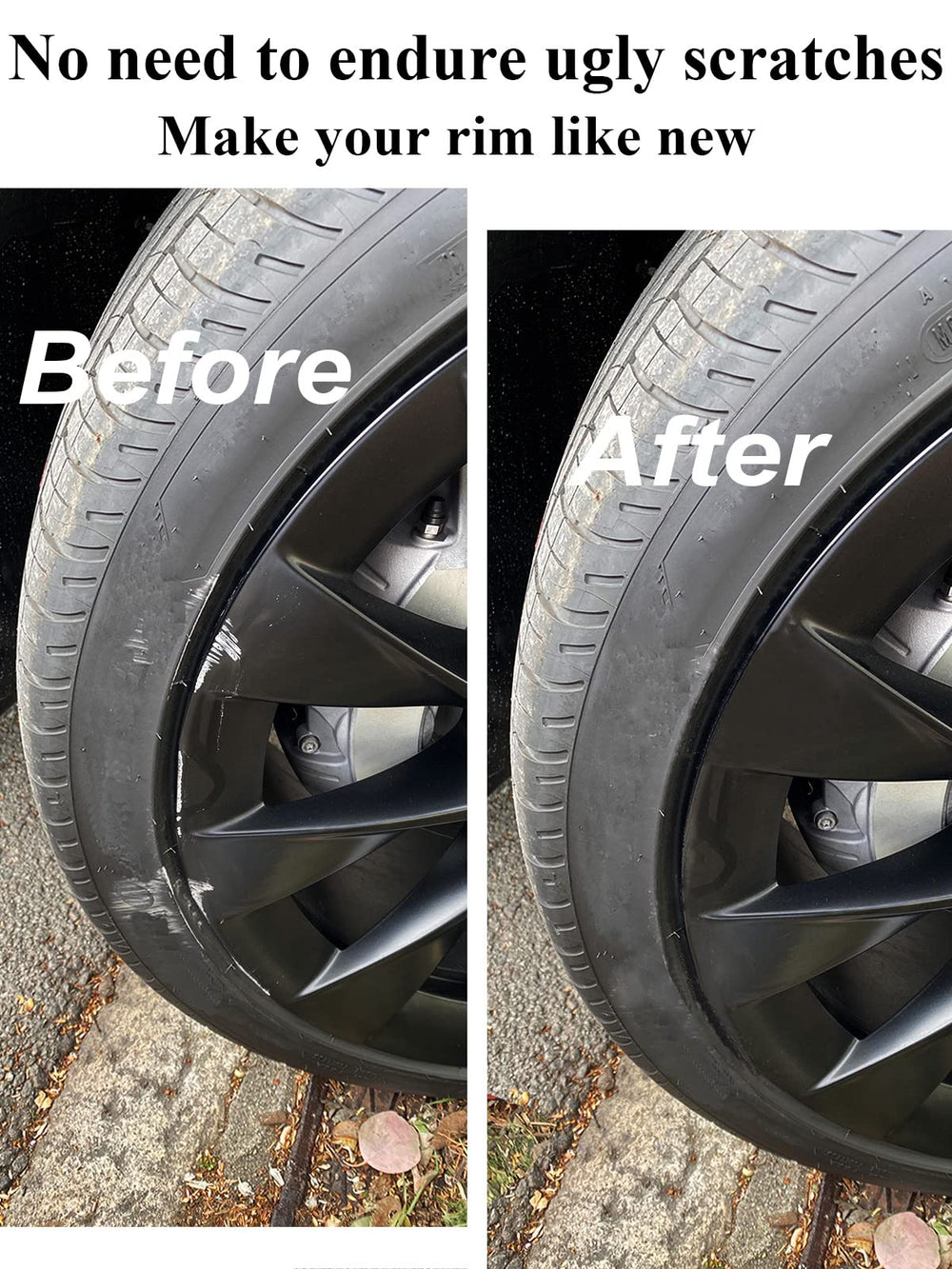 SYOAUTO wheel scratches before repair on a black rim