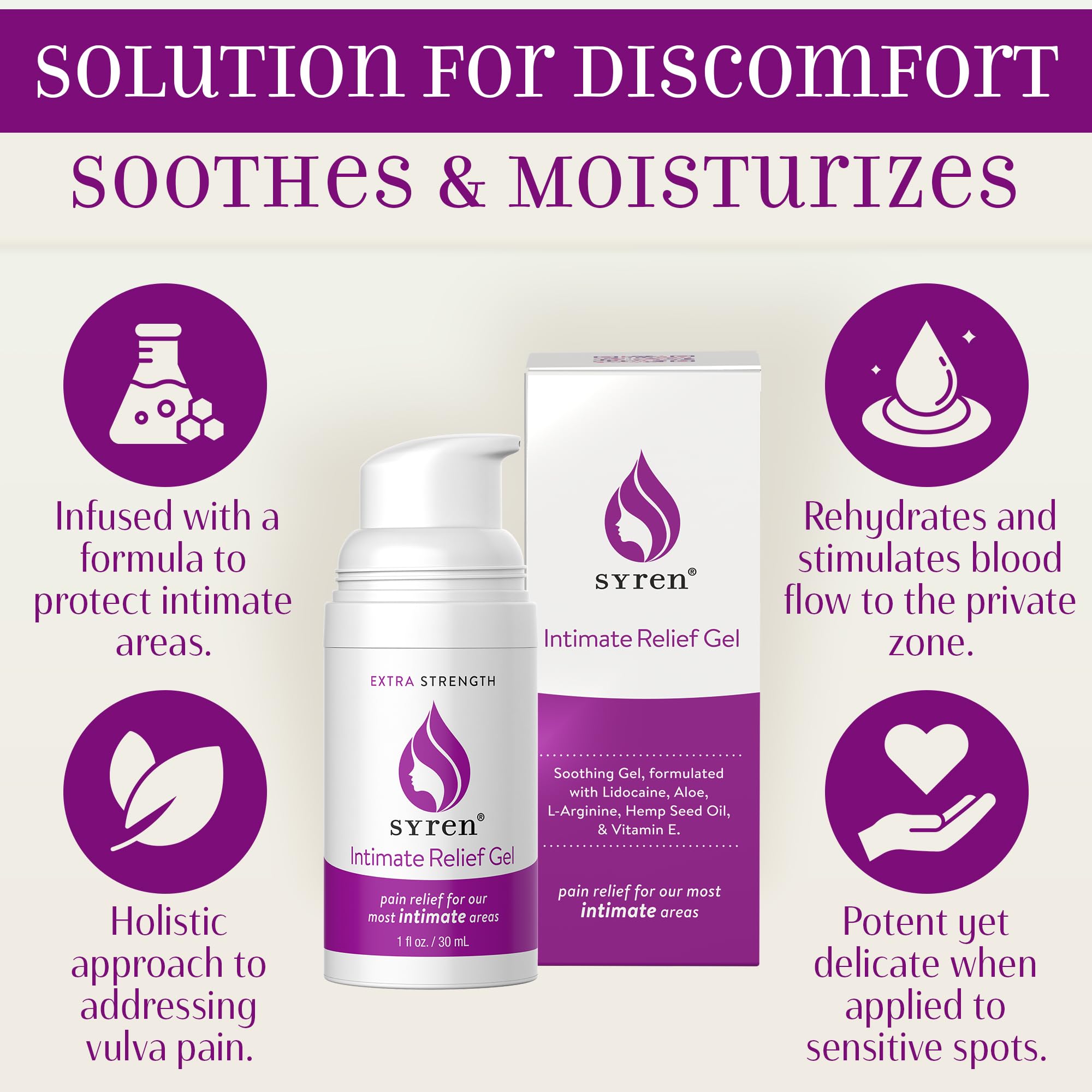 Syren gel being applied to sensitive skin for soothing comfort.