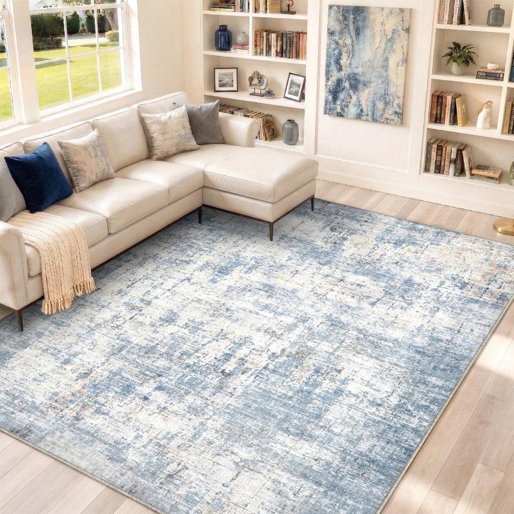 Syrlfar area rug with non-slip backing for safer hard floors.
