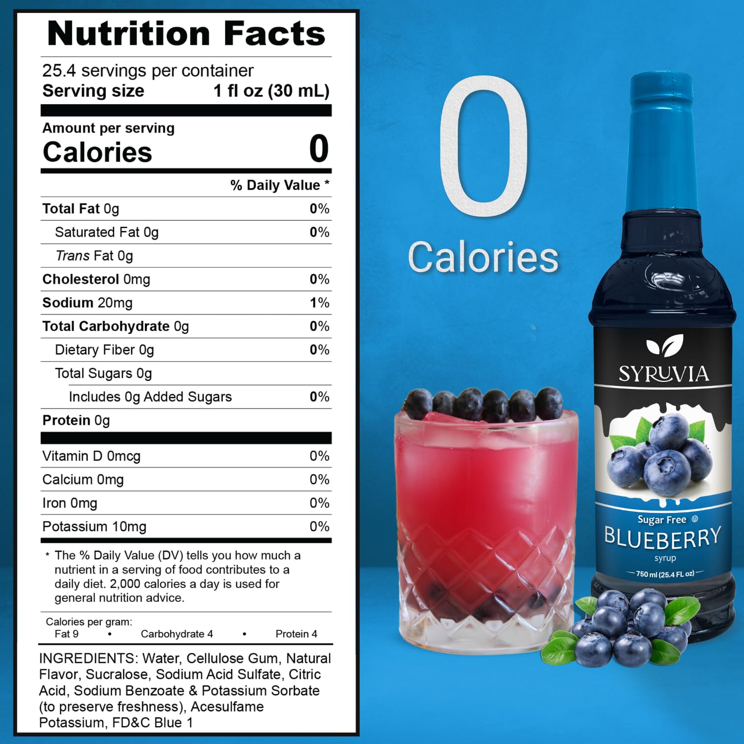 Pouring SYRUVIA blueberry syrup adds flavor to coffee and tea.
