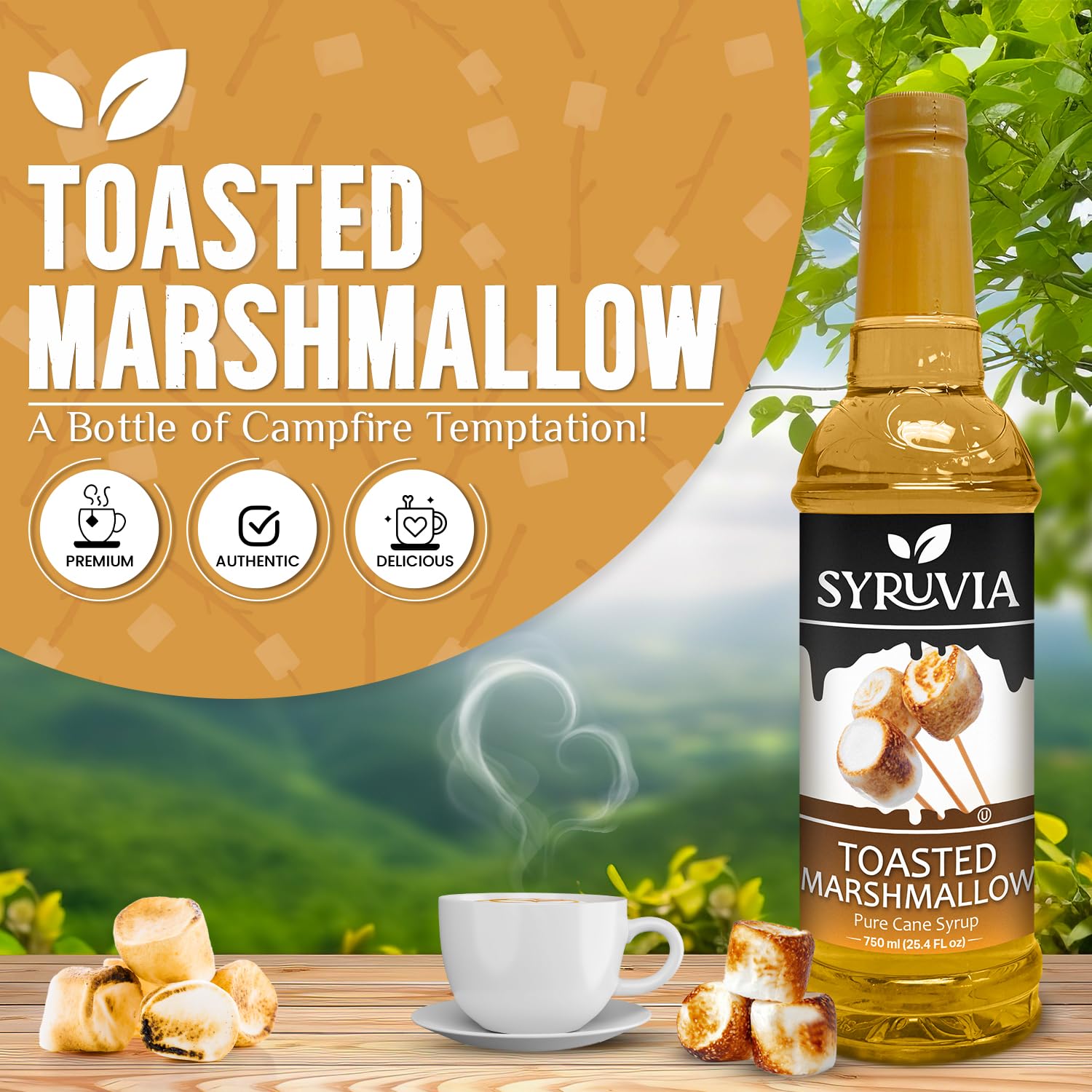 SYRUVIA latte with toasted marshmallow syrup creates creamy foam