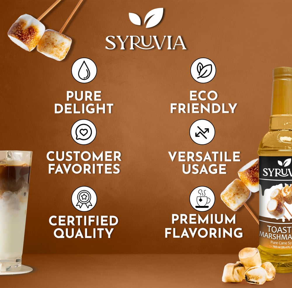 SYRUVIA marshmallow syrup on pancakes delivers campfire-inspired flavor