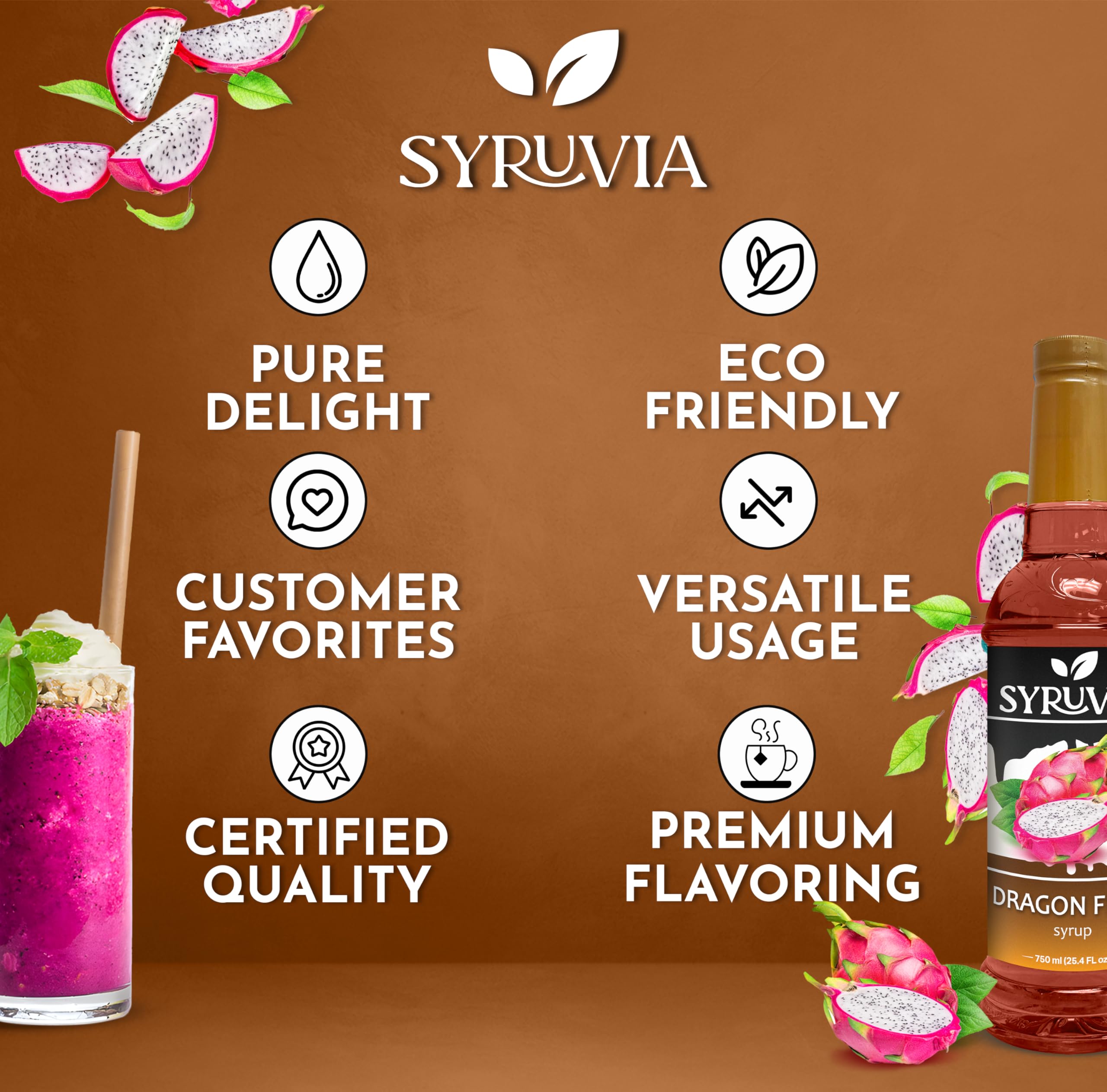 SYRUVIA Dragon Fruit Syrup drizzle on yogurt or oats for fruitiness.