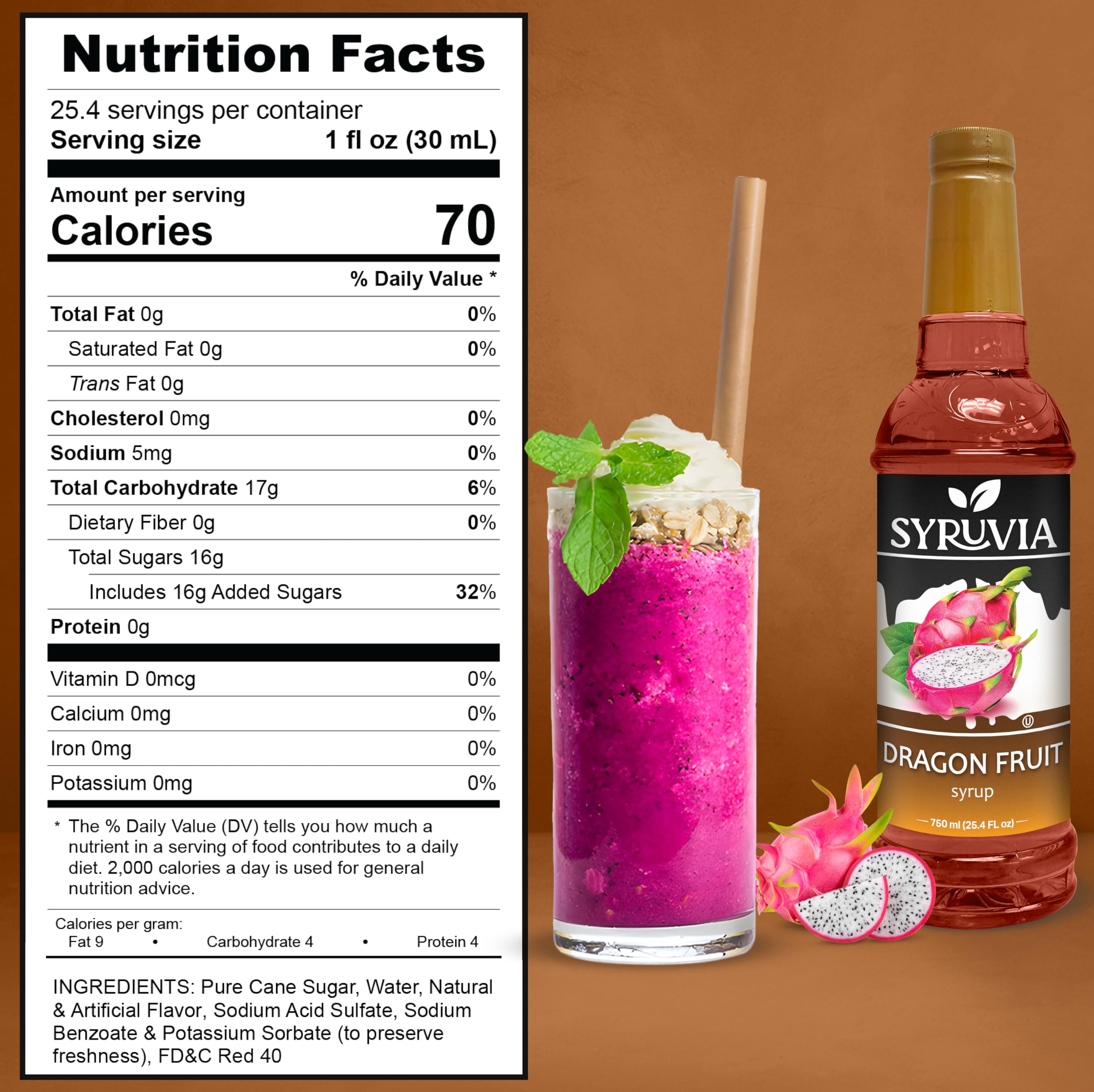 SYRUVIA Dragon Fruit Syrup pour demonstrates smooth texture for mixers.