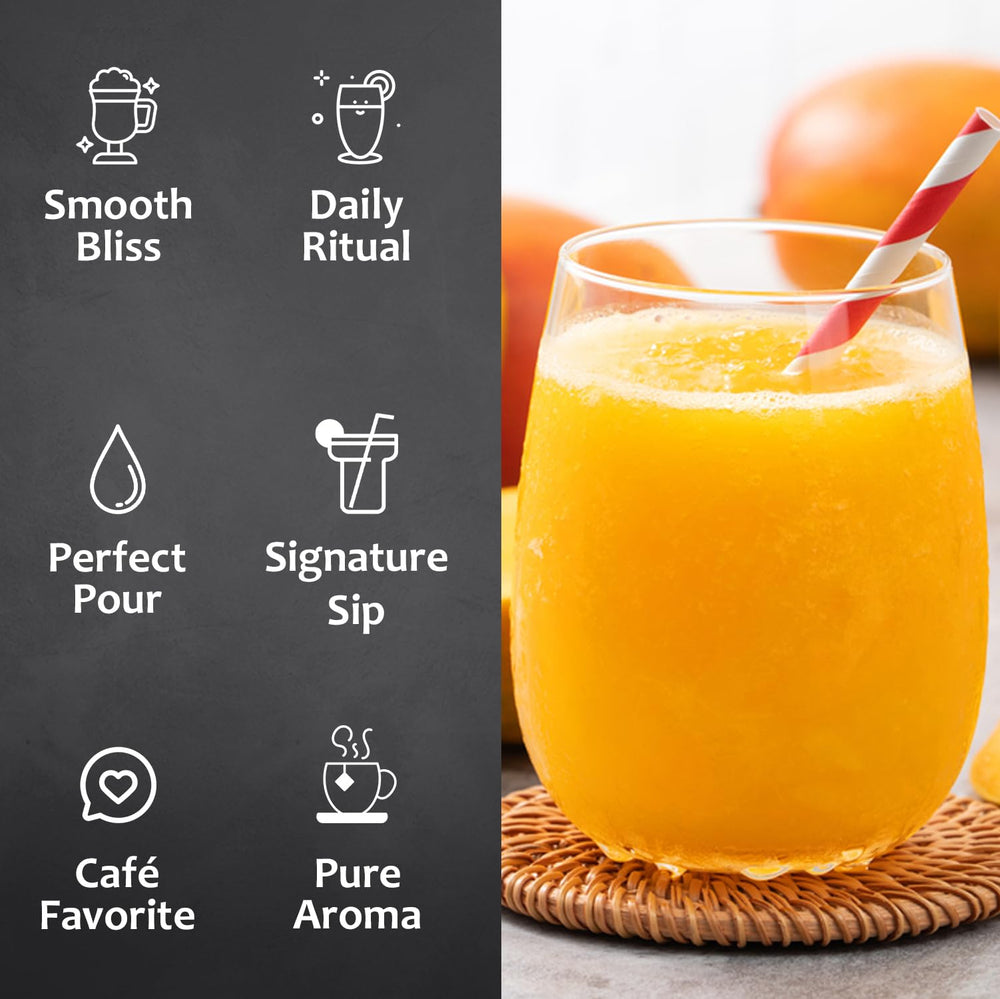 SYRUVIA mango syrup glass mocktail added sweetness and aroma.