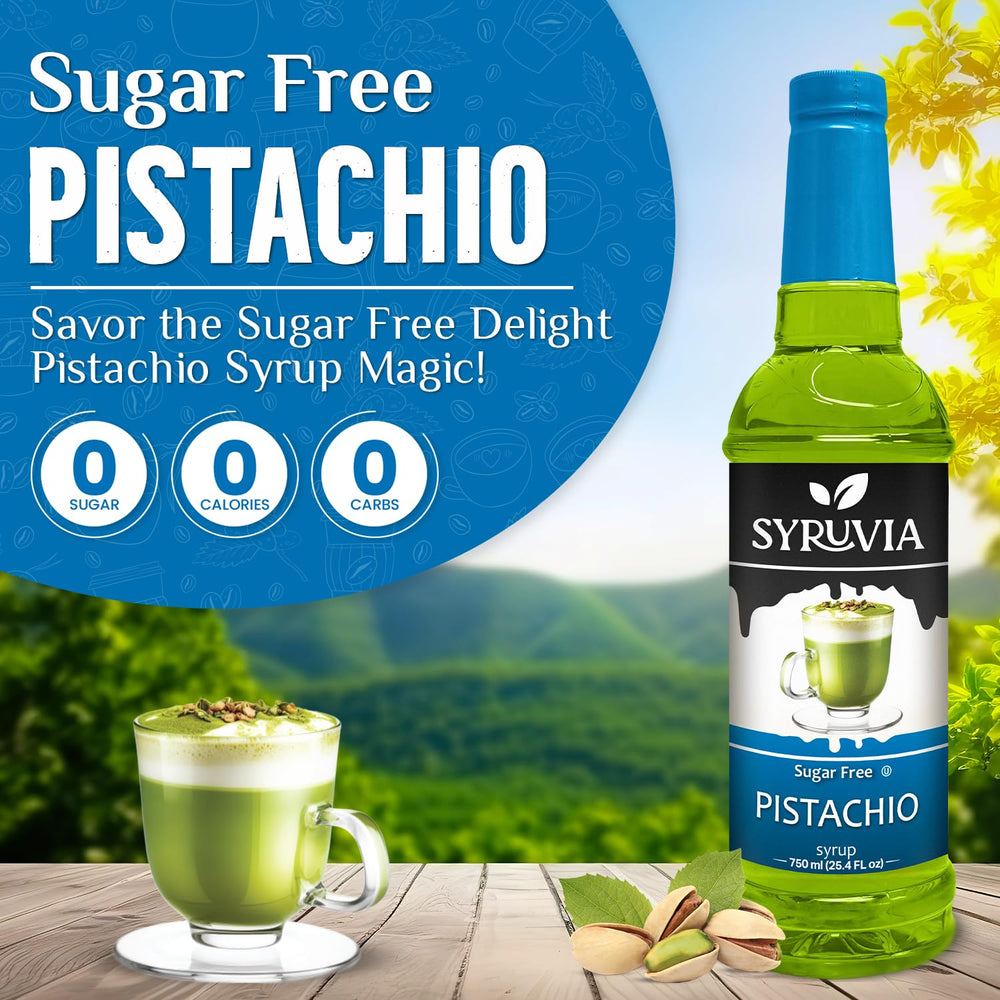 A pistachio latte using SYRUVIA syrup highlighting creamy, low-sugar flavor.