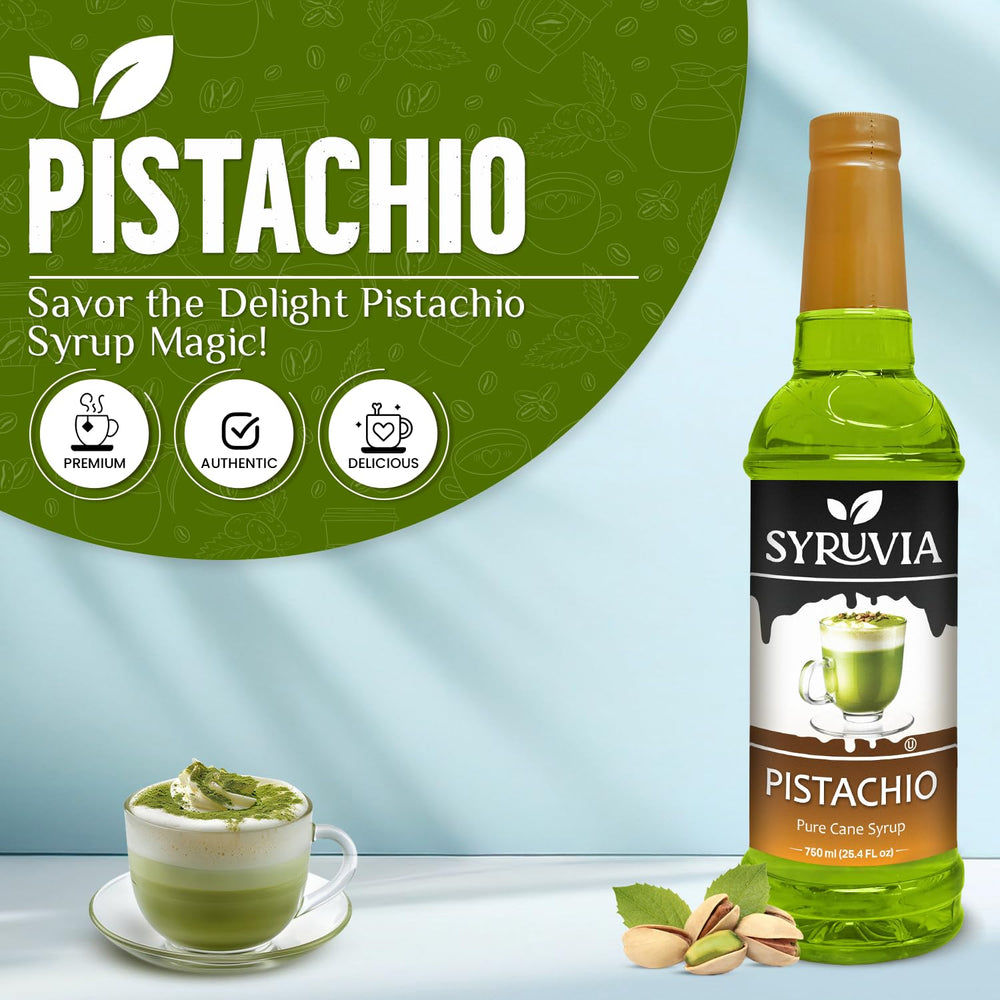 SYRUVIA Pistachio Syrup drizzled on a dessert topping