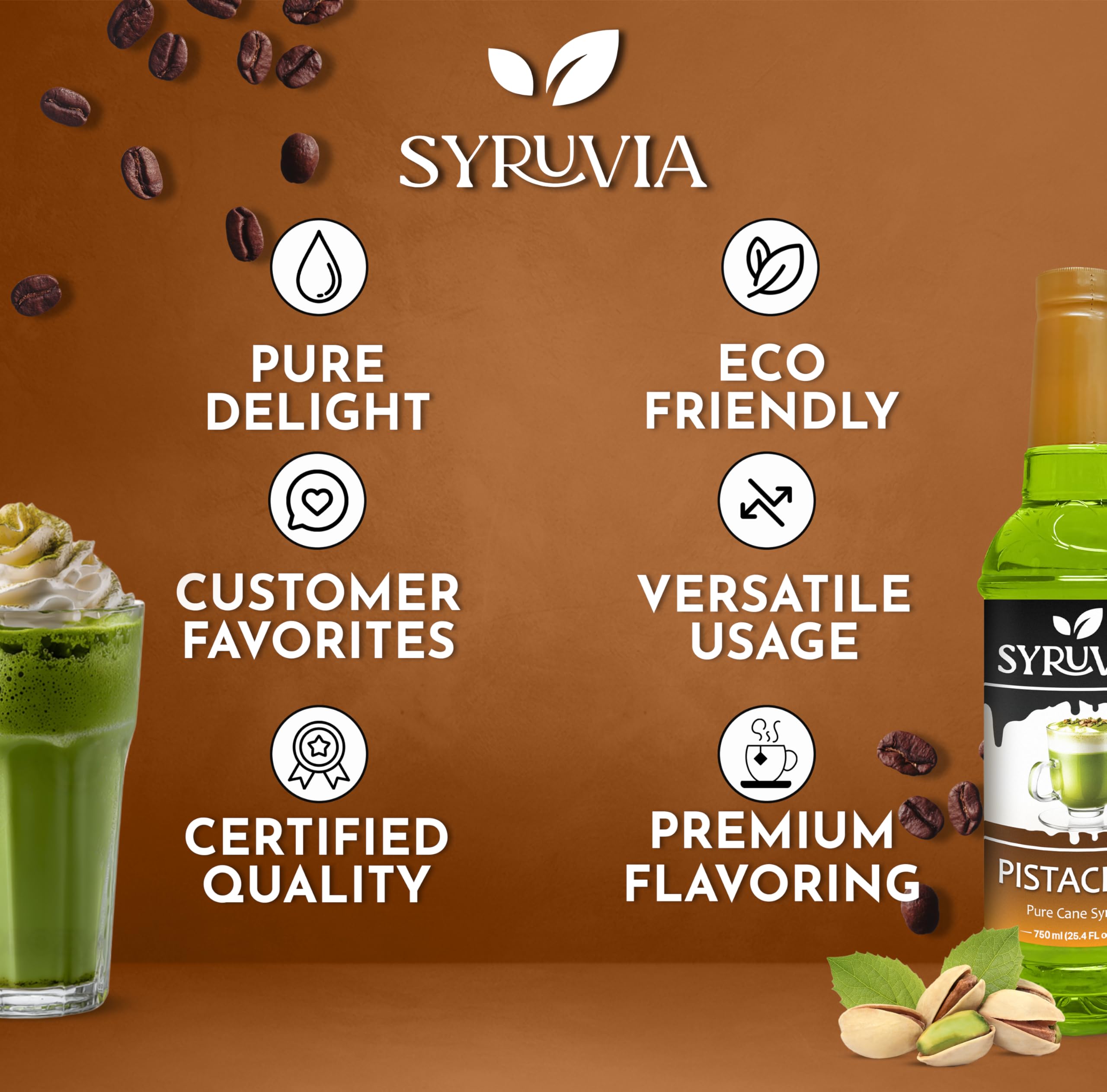 SYRUVIA Pistachio Syrup with whipped cream topping