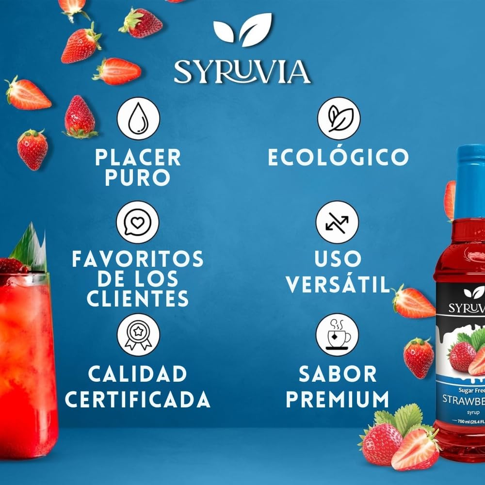 SYRUVIA sugar-free strawberry syrup cocktail-mixing setup for flavor boost