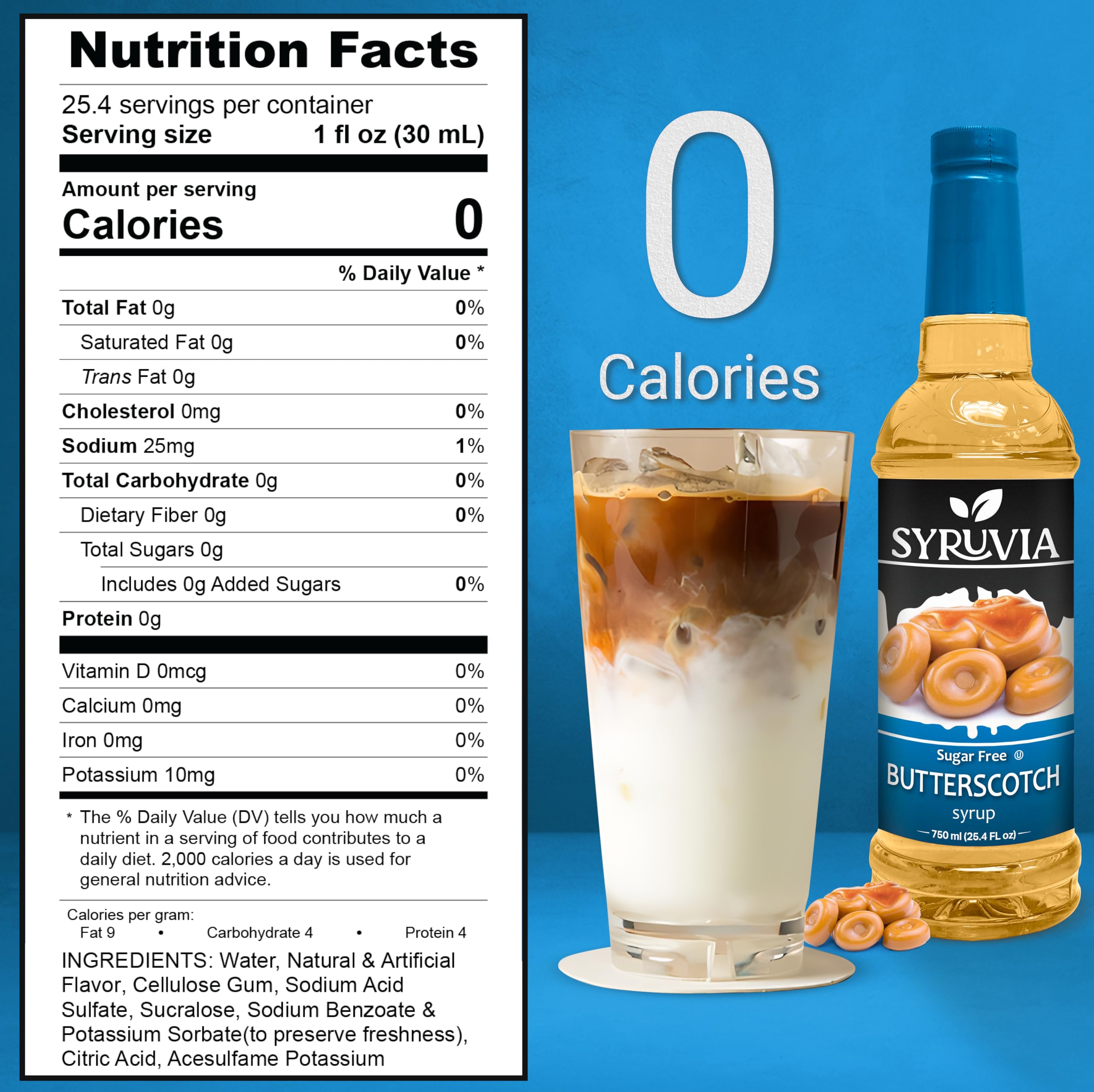 SYRUVIA Sugar-Free Coffee Syrup being poured for customizable drinks