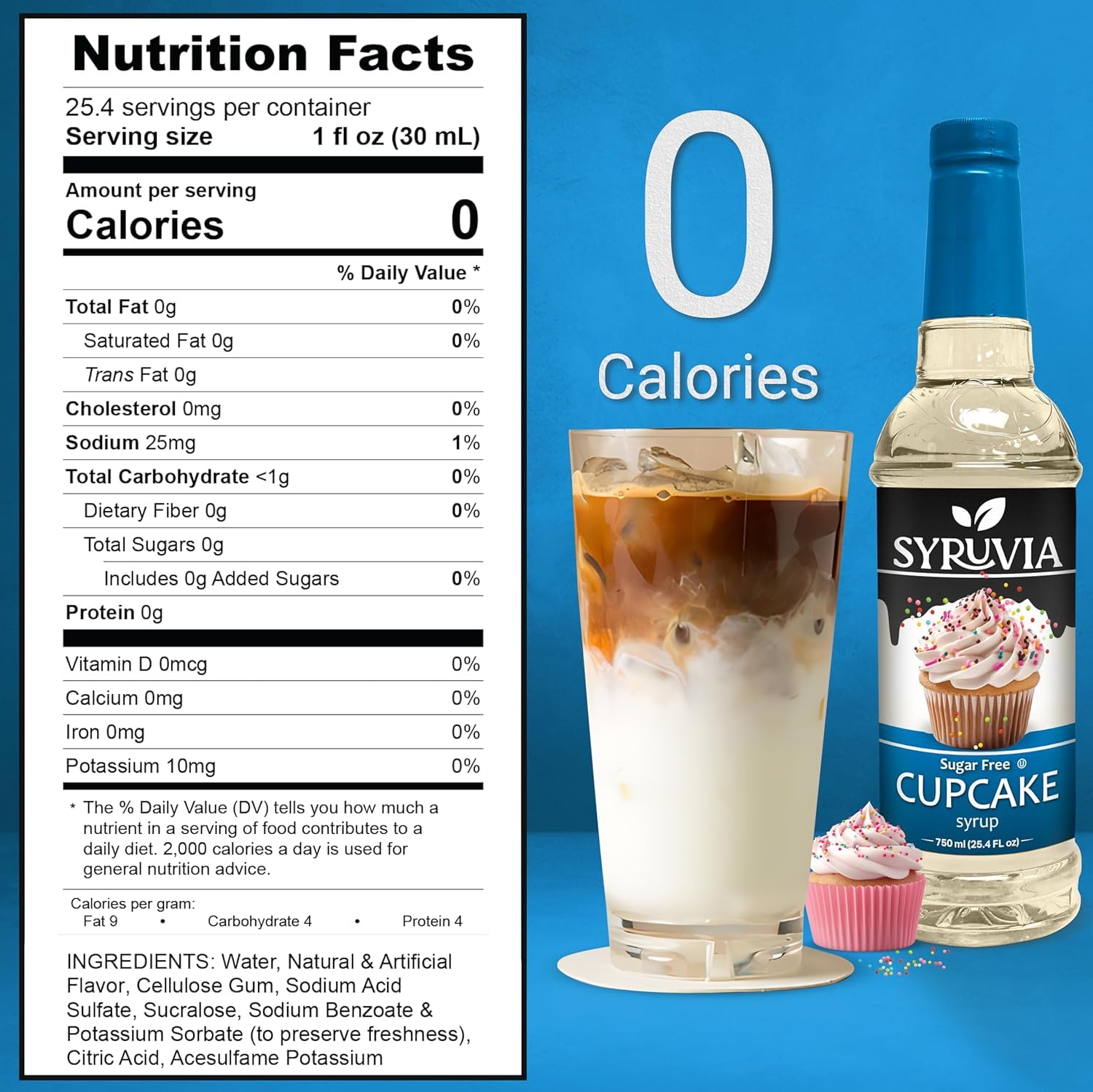 Pouring Syruvia Sugar Free Cupcake Syrup into coffee to customize flavor.