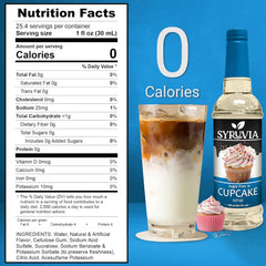 Pouring Syruvia Sugar Free Cupcake Syrup into coffee to customize flavor.