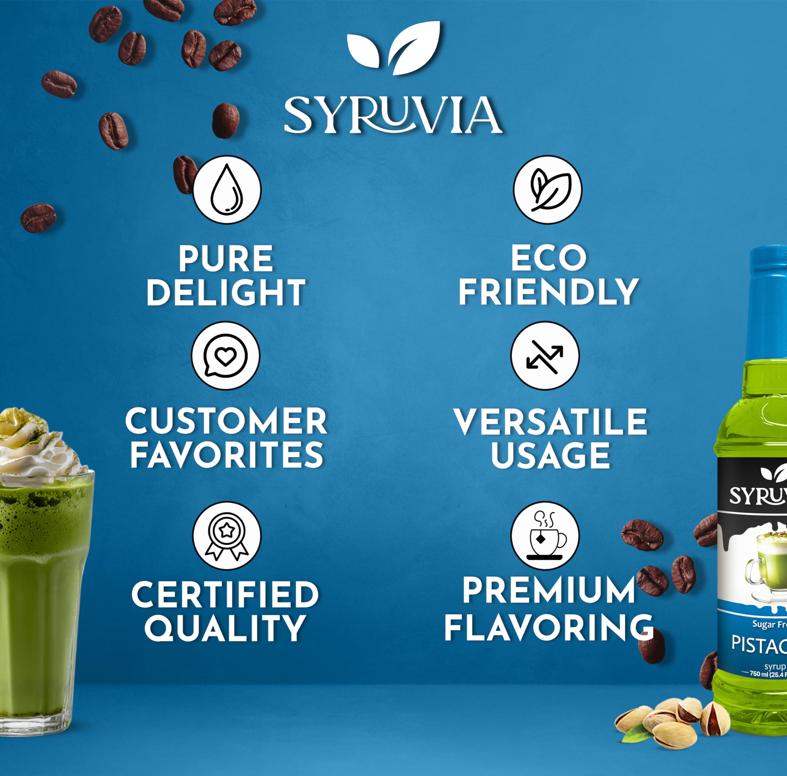 SYRUVIA label emphasizes Kosher-certified quality and sugar-free formula.
