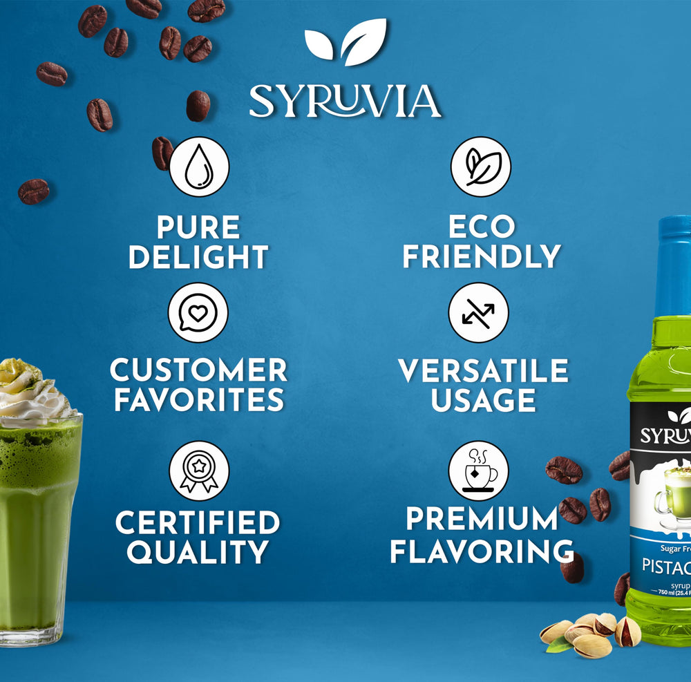 SYRUVIA label emphasizes Kosher-certified quality and sugar-free formula.