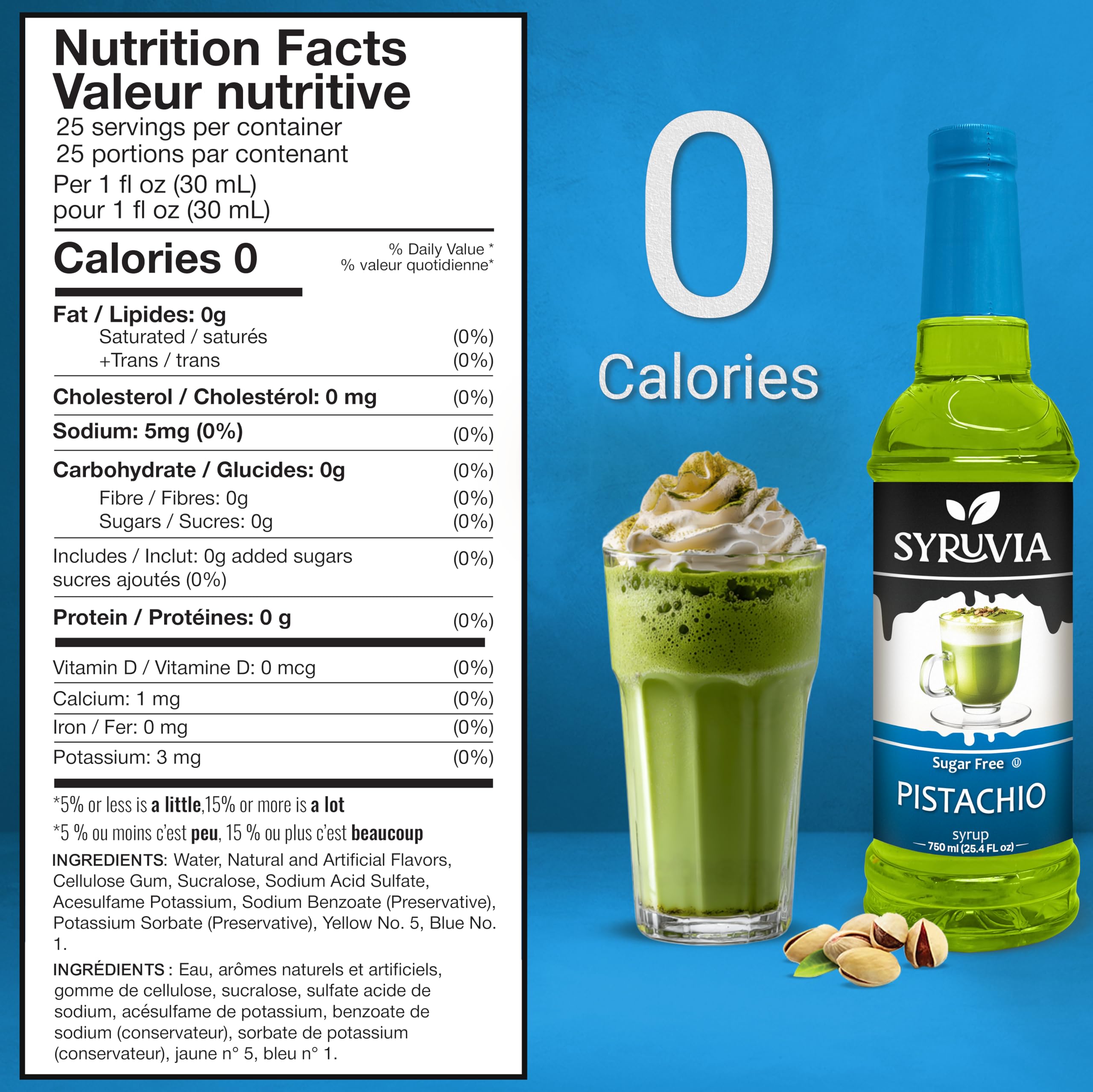 Pouring SYRUVIA Sugar Free Pistachio Syrup over a drink for a nutty twist.