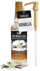 Syruvia Vanilla Syrup bottle with pump for mess-free, precise dosing.