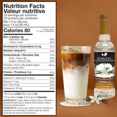 Syruvia Vanilla Syrup beside a coffee glass to elevate aroma and flavor.