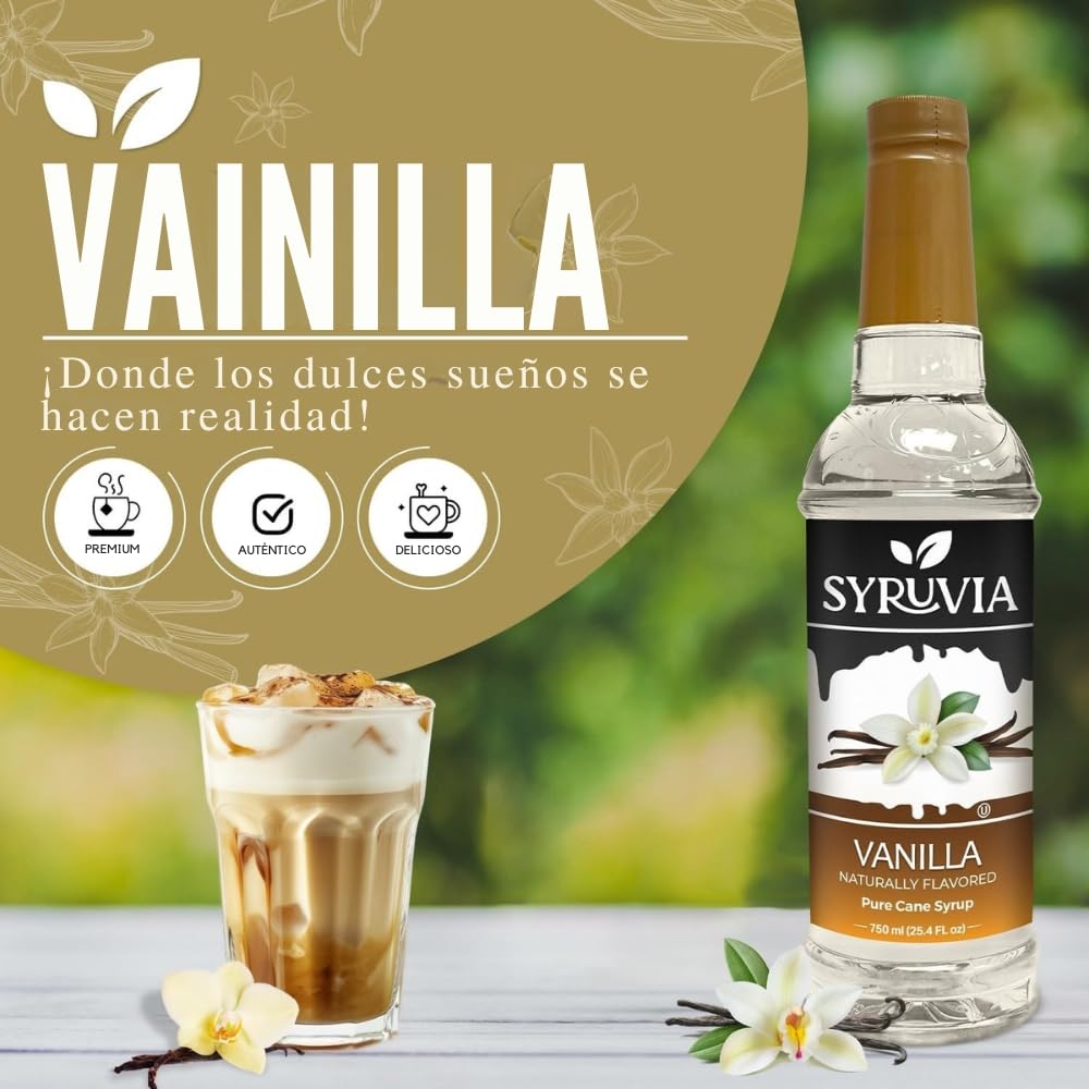 Syruvia Vanilla Syrup adds silky vanilla to lattes and beverages.