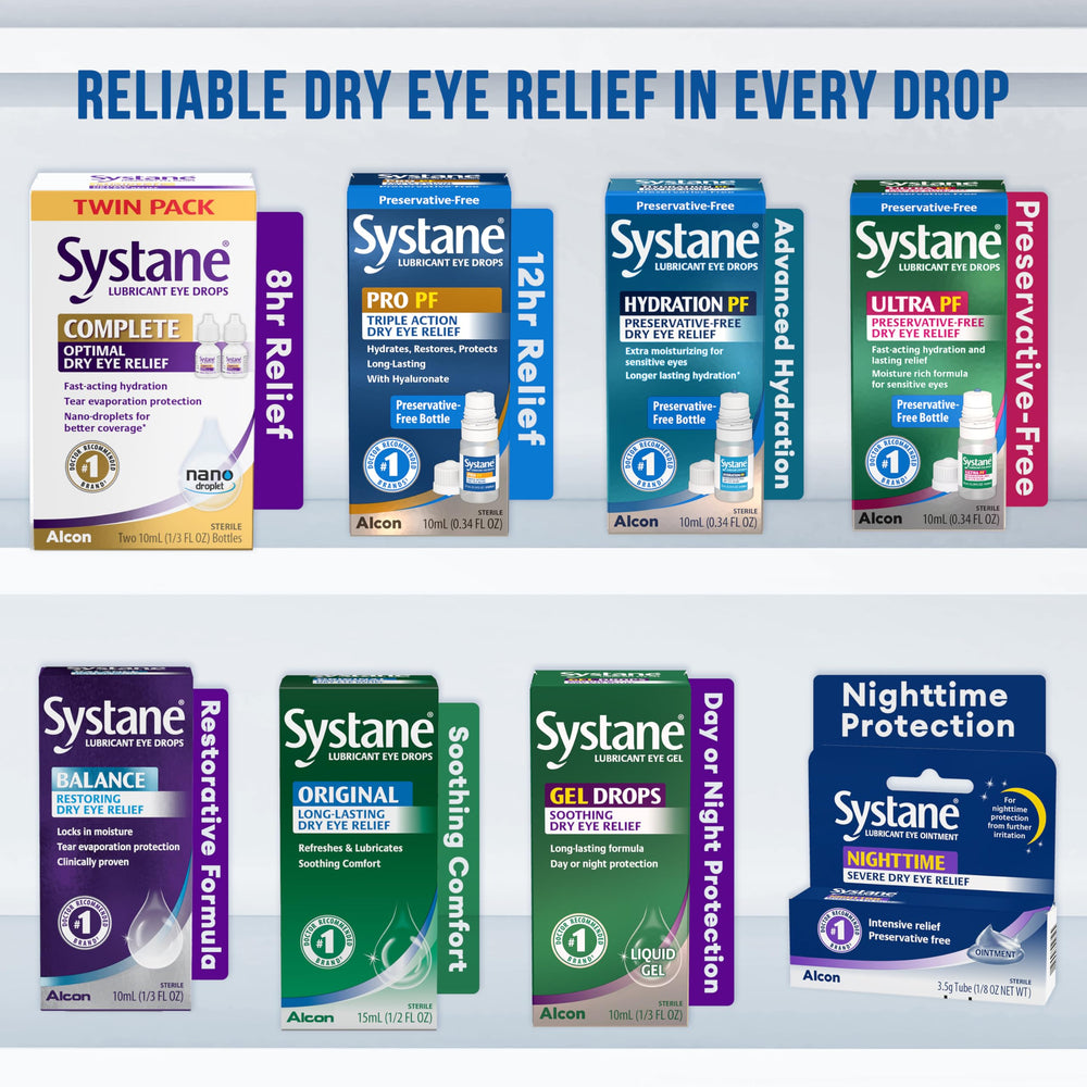Systane Complete packaging variation shown in retail display.
