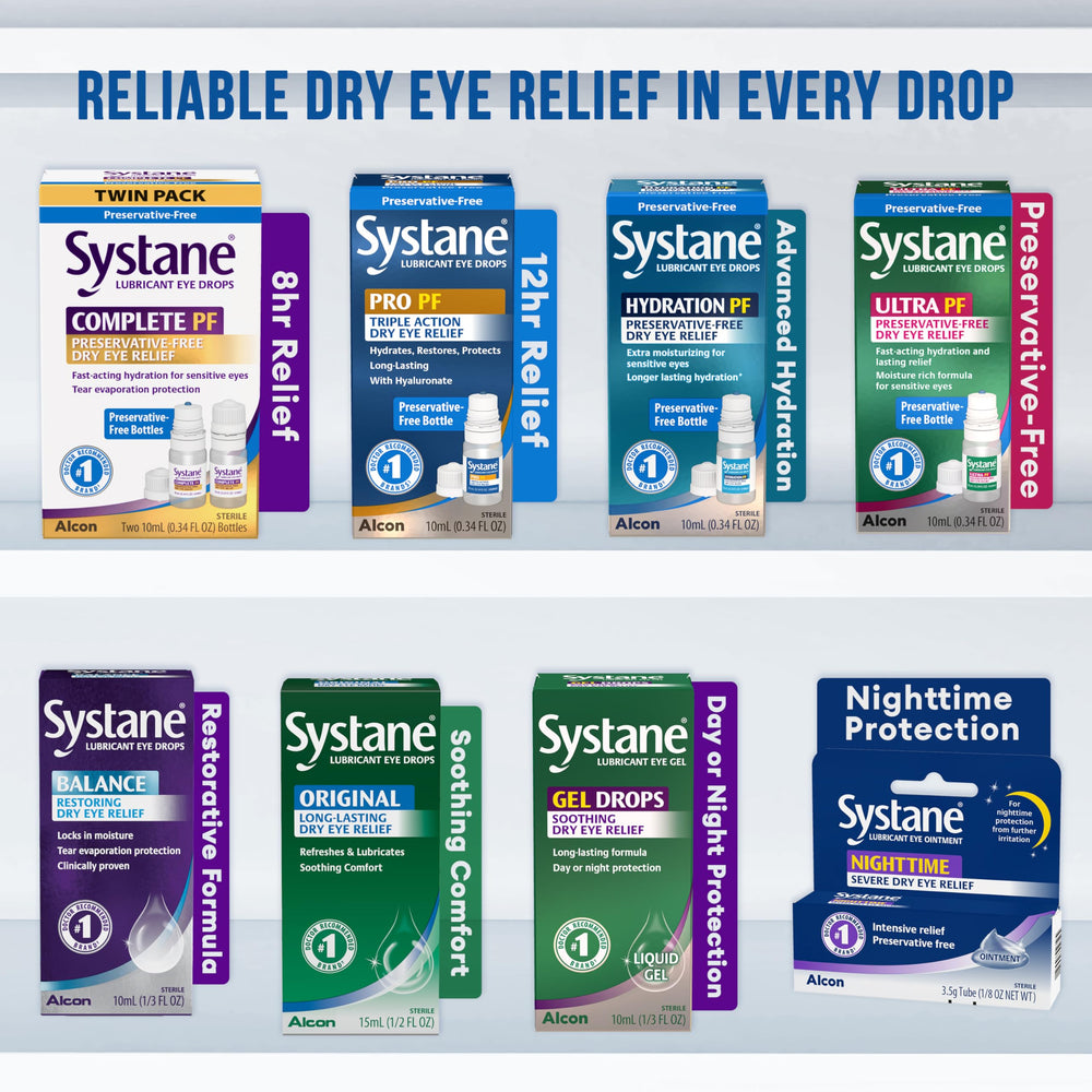 Close-up of Systane Complete PF eye drop being applied