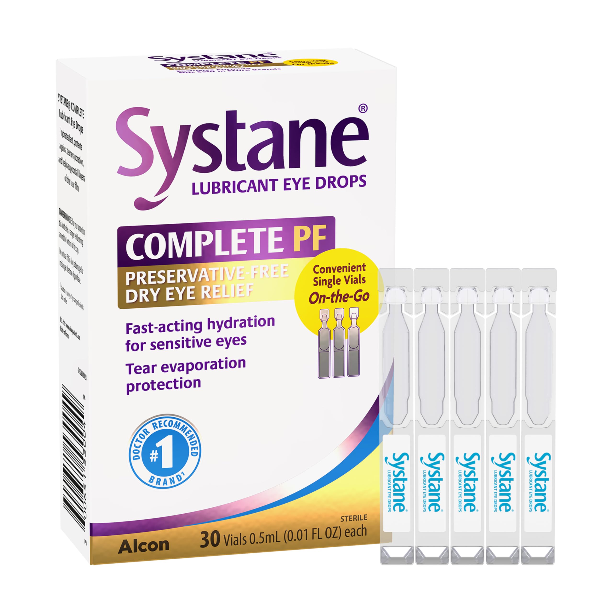 SYSTANE Complete PF packaging and vials for convenient on-the-go relief