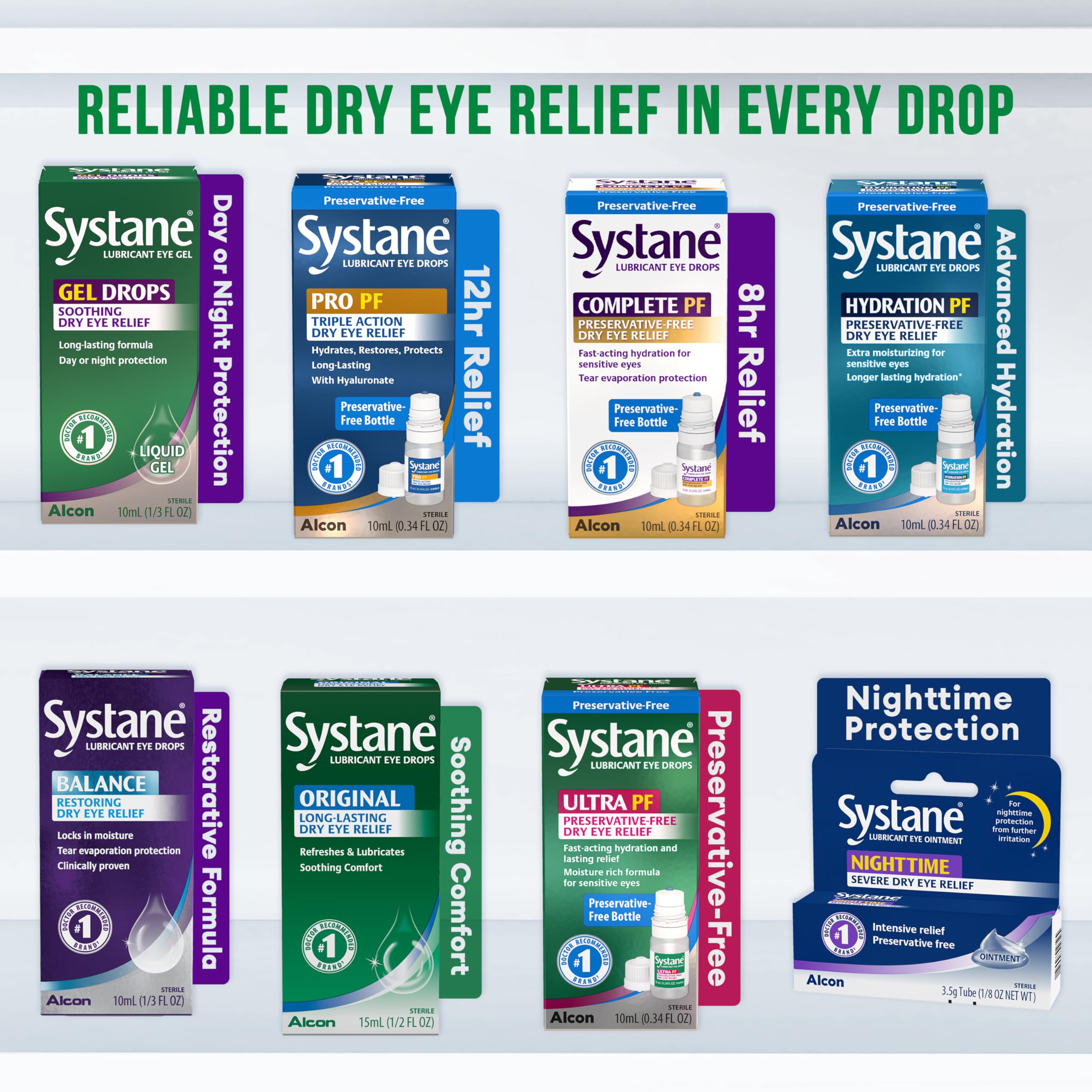 Systane Gel Drops eye comfort reduces burning and irritation.