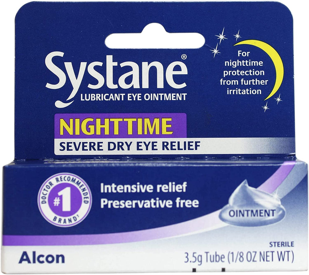 Applying Systane Nightime Eye Ointment before bed for overnight hydration