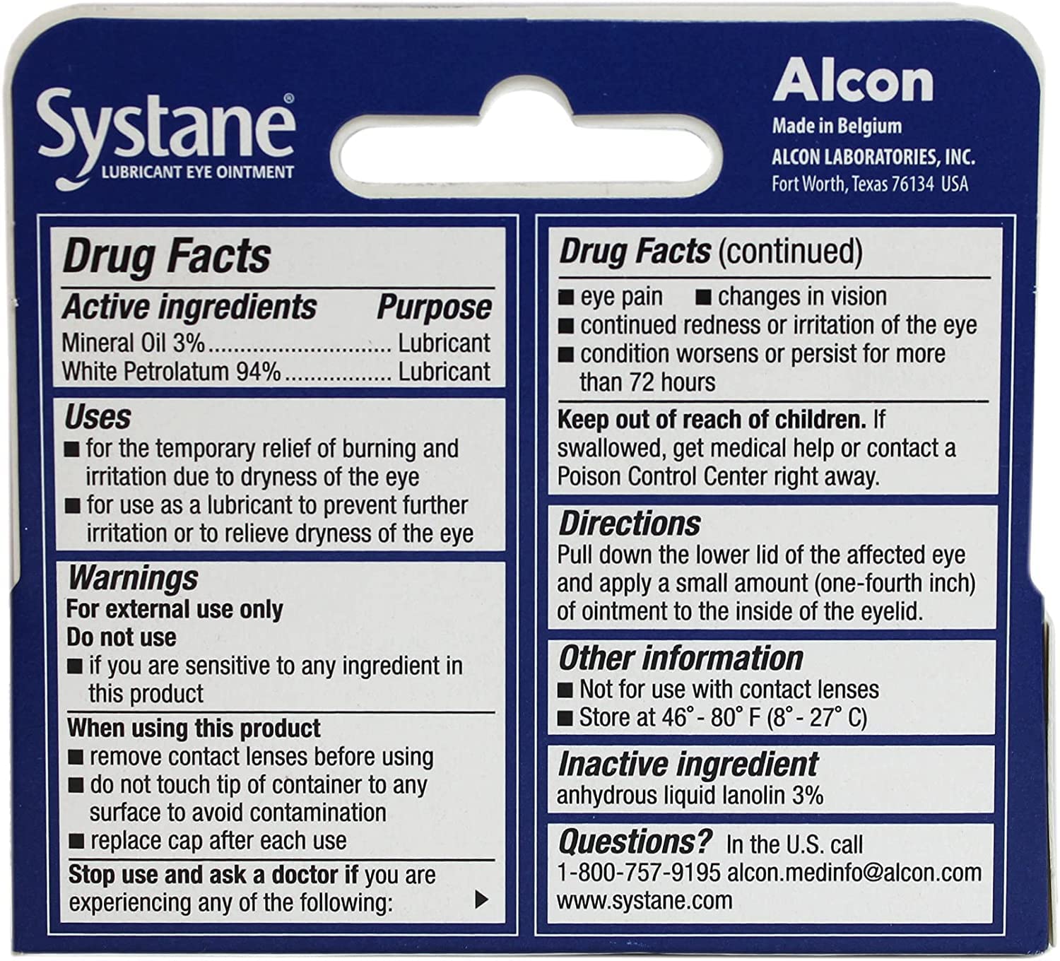 Close-up of Systane Nightime Eye Ointment tube for soothing overnight lubrication