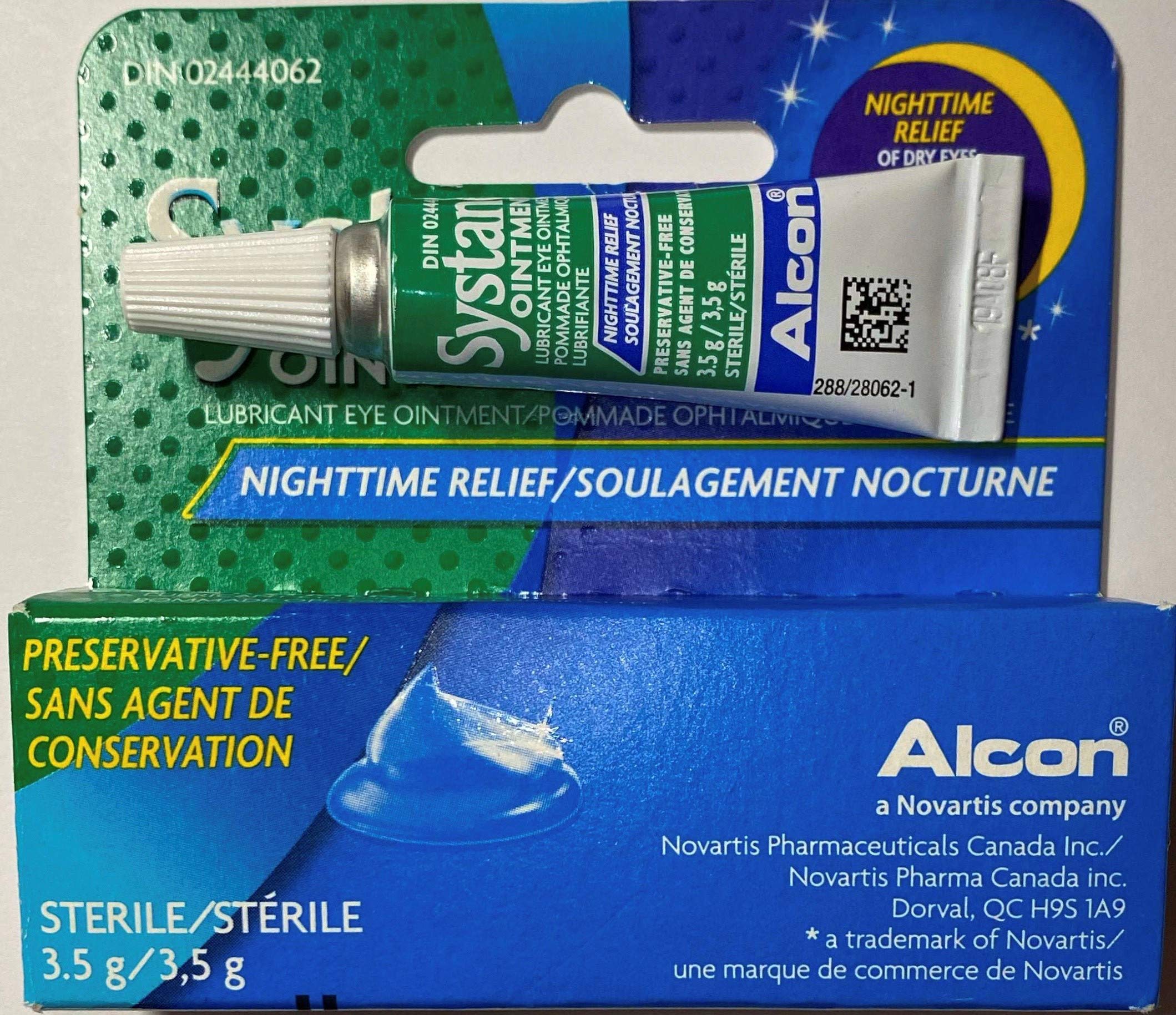 Systane Nighttime Ointment on a bedside table for nightly use.