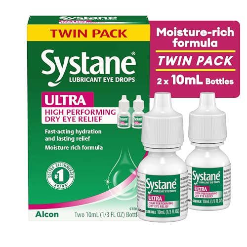 Systane Ultra bottle pour demonstrates quick, long-lasting eye moisture.