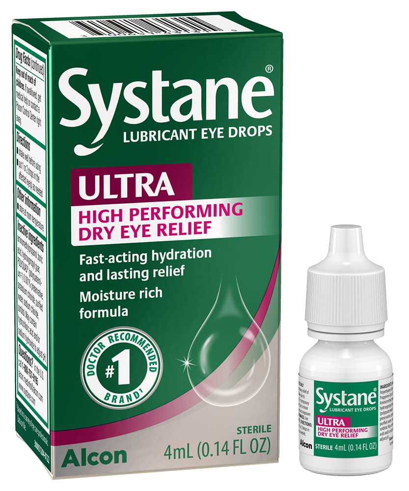 Systane Ultra eye drops bottle delivering immediate moisture