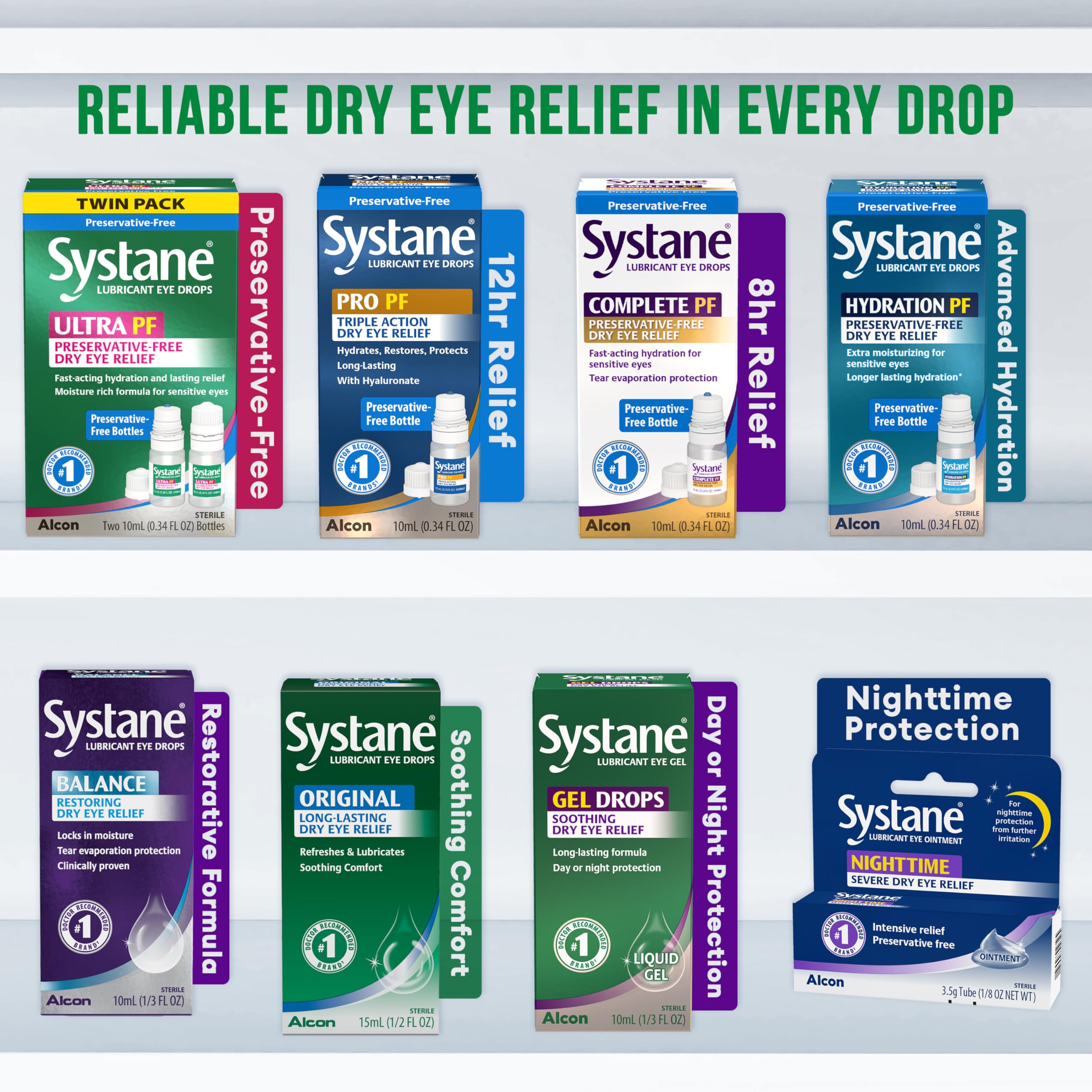 Systane Ultra twin-pack pack-shot emphasizes two bottles in one box.