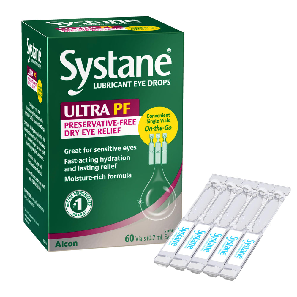 Systane Ultra packaging with 60-count bottle for extended moisture