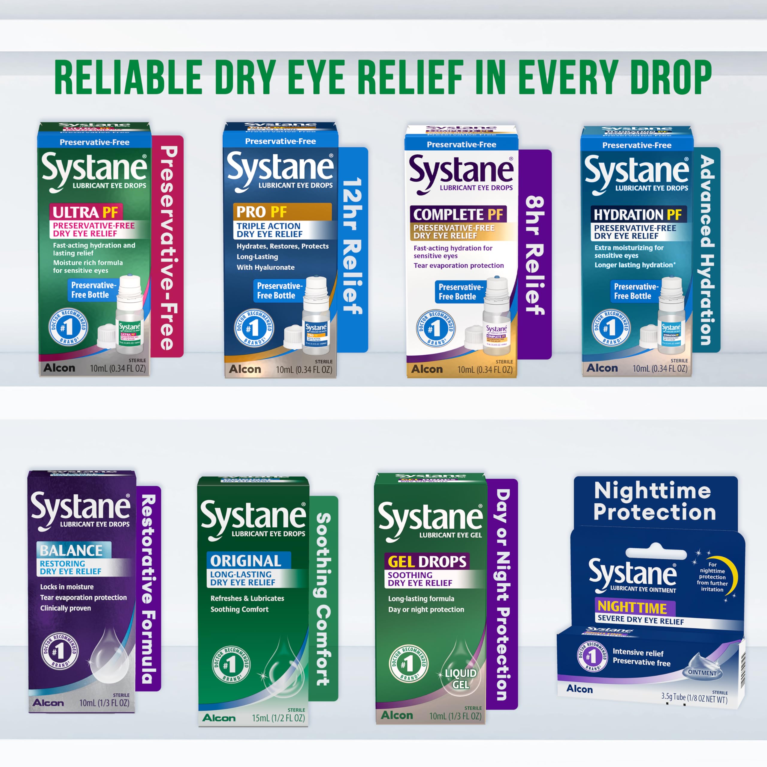 Systane Ultra shelf display shows room-temperature storage for easy access
