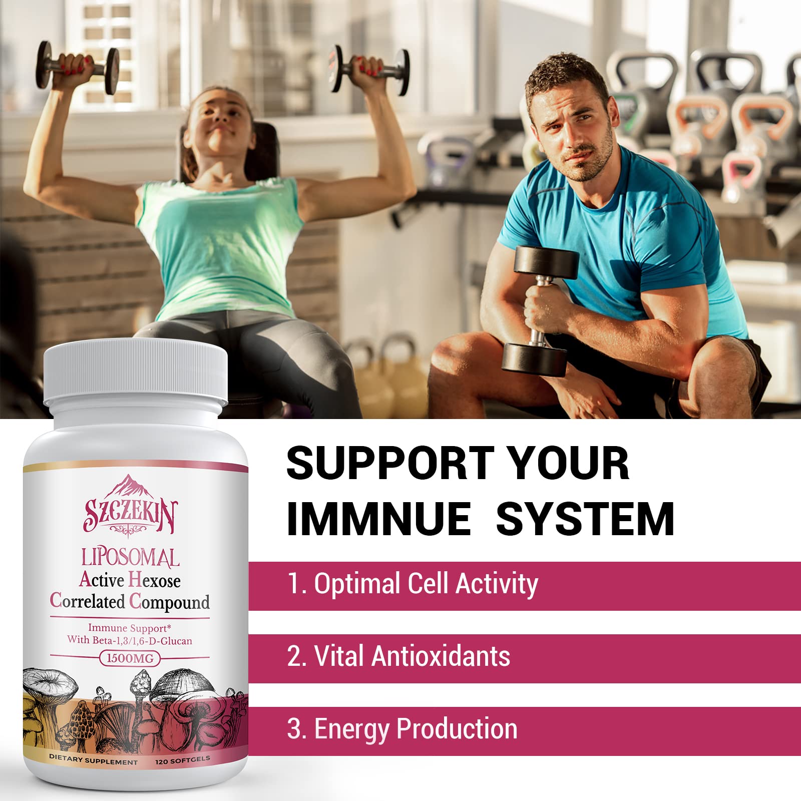 SZCZEKIN natural mushroom extract jar emphasizing authentic ingredients