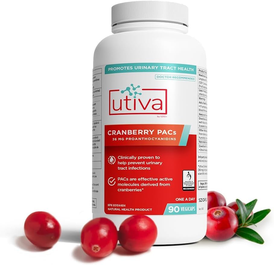 Szio+ Utiva Cranberry PACs packaging box highlighting 36 mg PACs potency