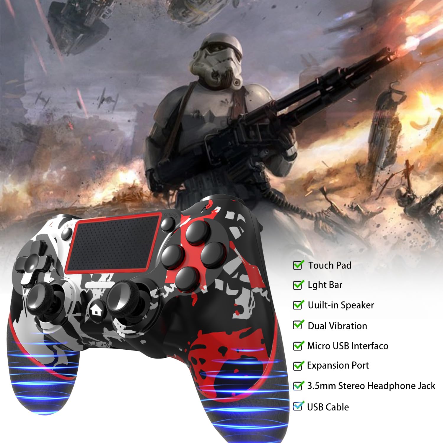 SZYUYU flame white PS4 controller LED indicators on the face